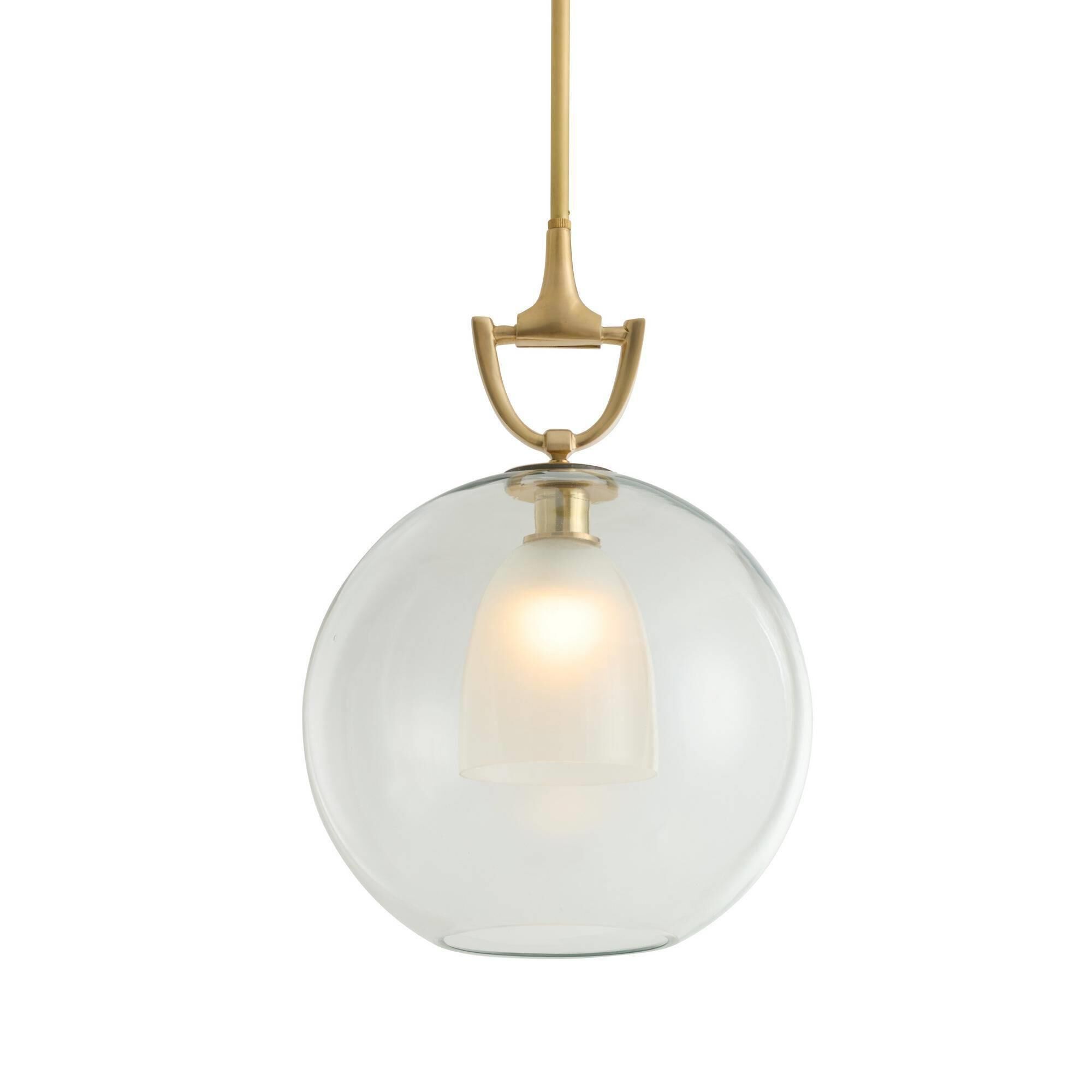 Shown in Antique Brass finish and Frosted glass