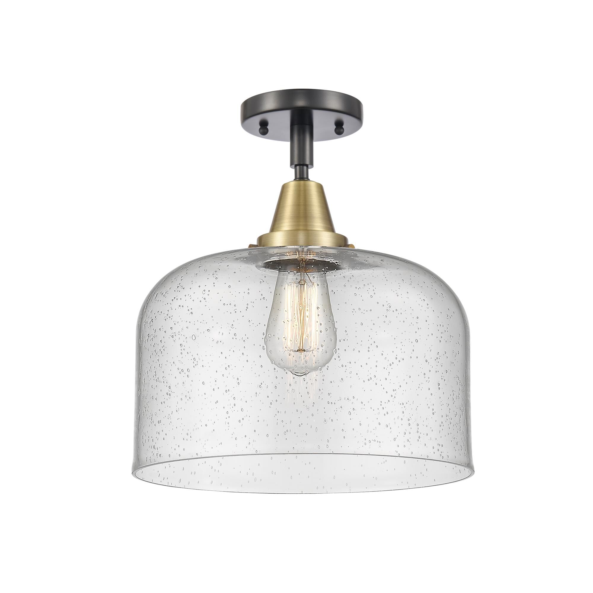 Shown in Black Antique Brass finish and Seedy X-Large Bell glass