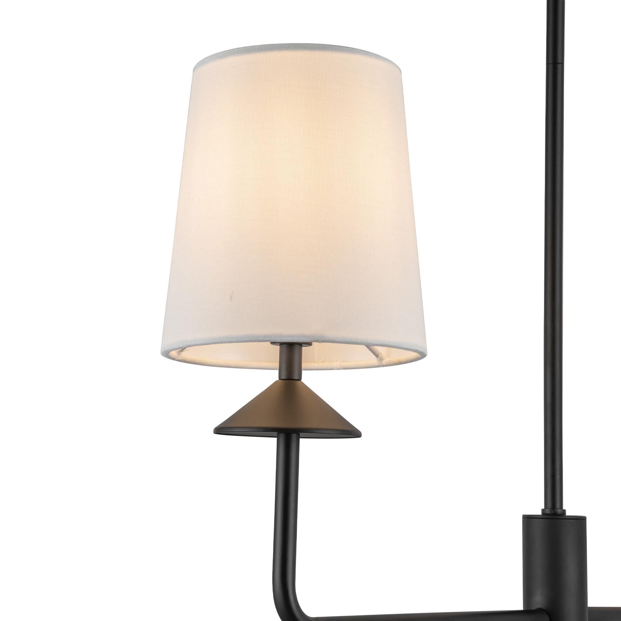 Shown in Matte Black finish and White Acrylic Diffuser glass and White Linen shade