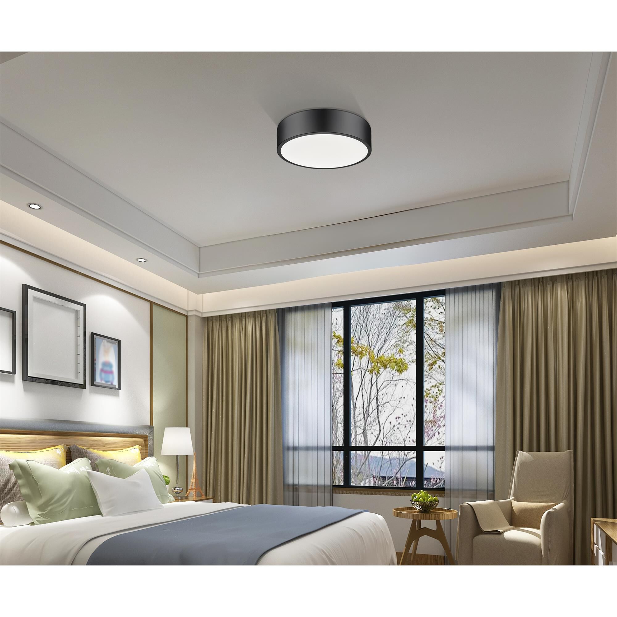 Shown in Matte Black finish and Frosted glass and Frosted shade