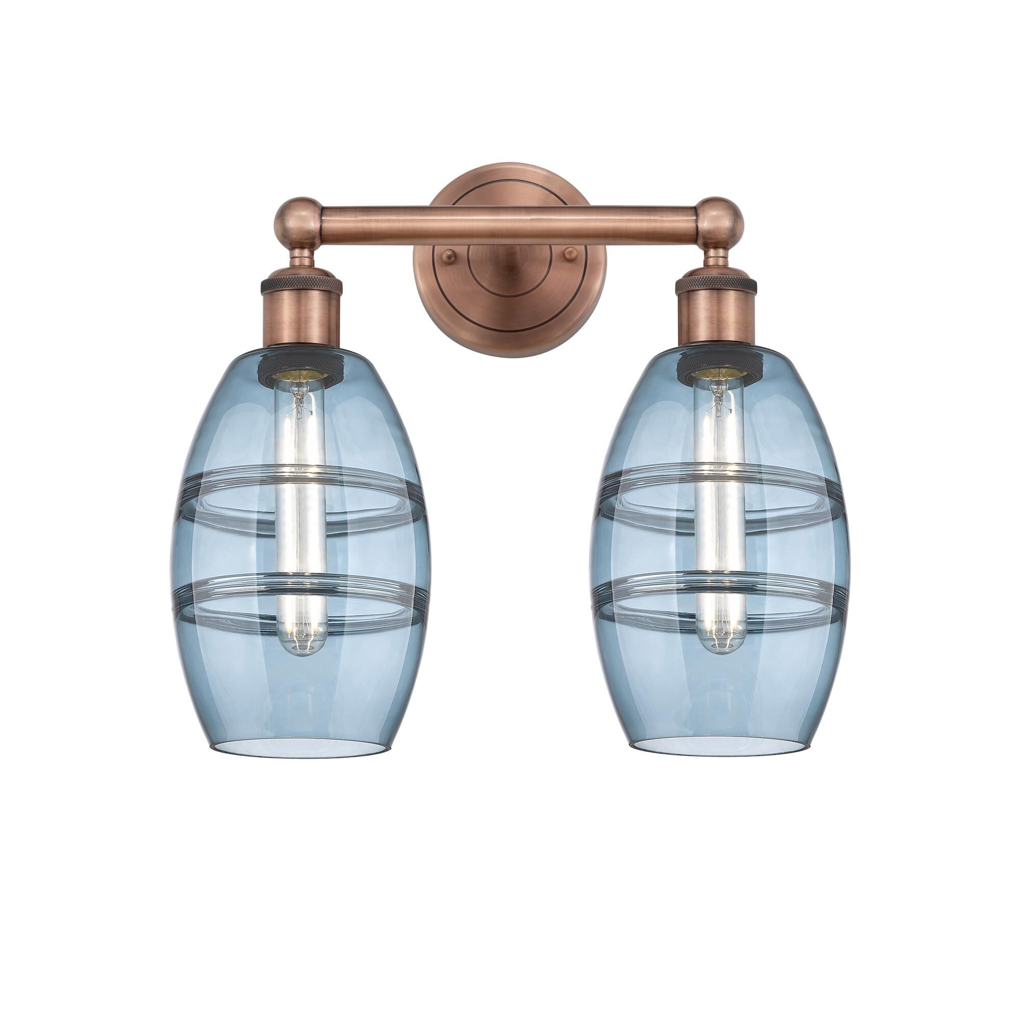 Shown in Antique Copper finish and Princess Blue glass