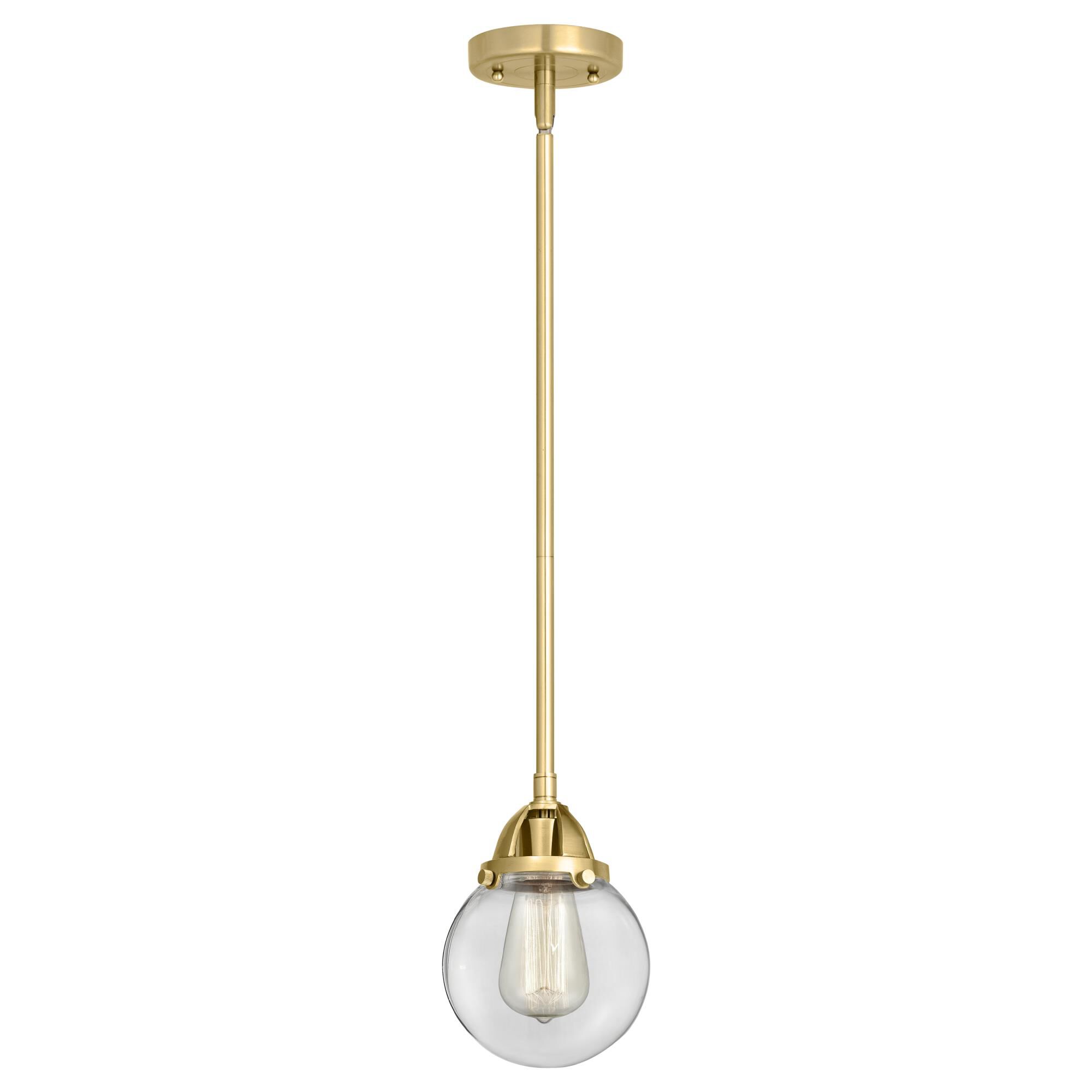 Shown in Satin Gold finish and Clear Beacon glass and No Shade shade