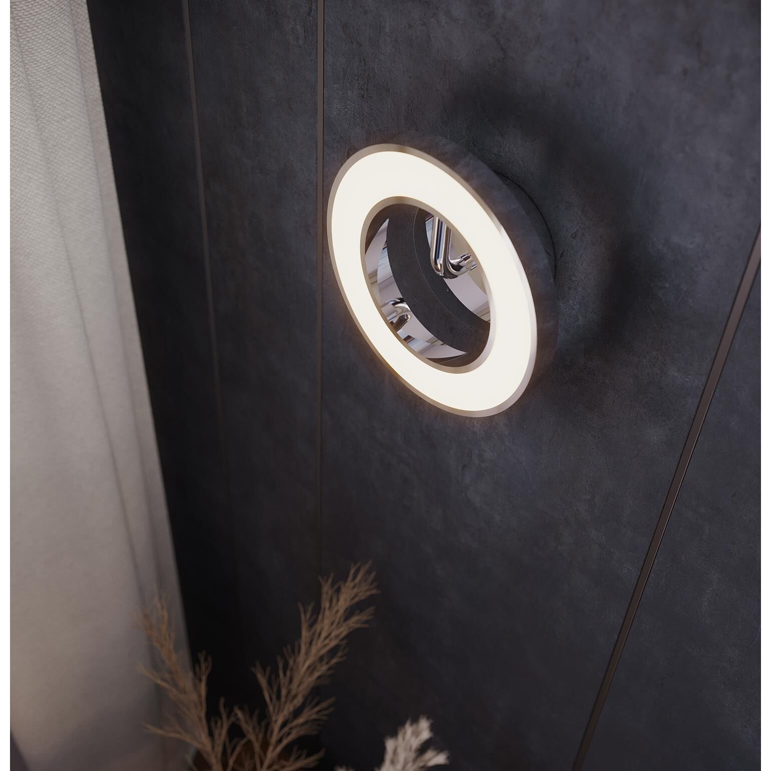 Shown in Polished Chrome finish and White glass