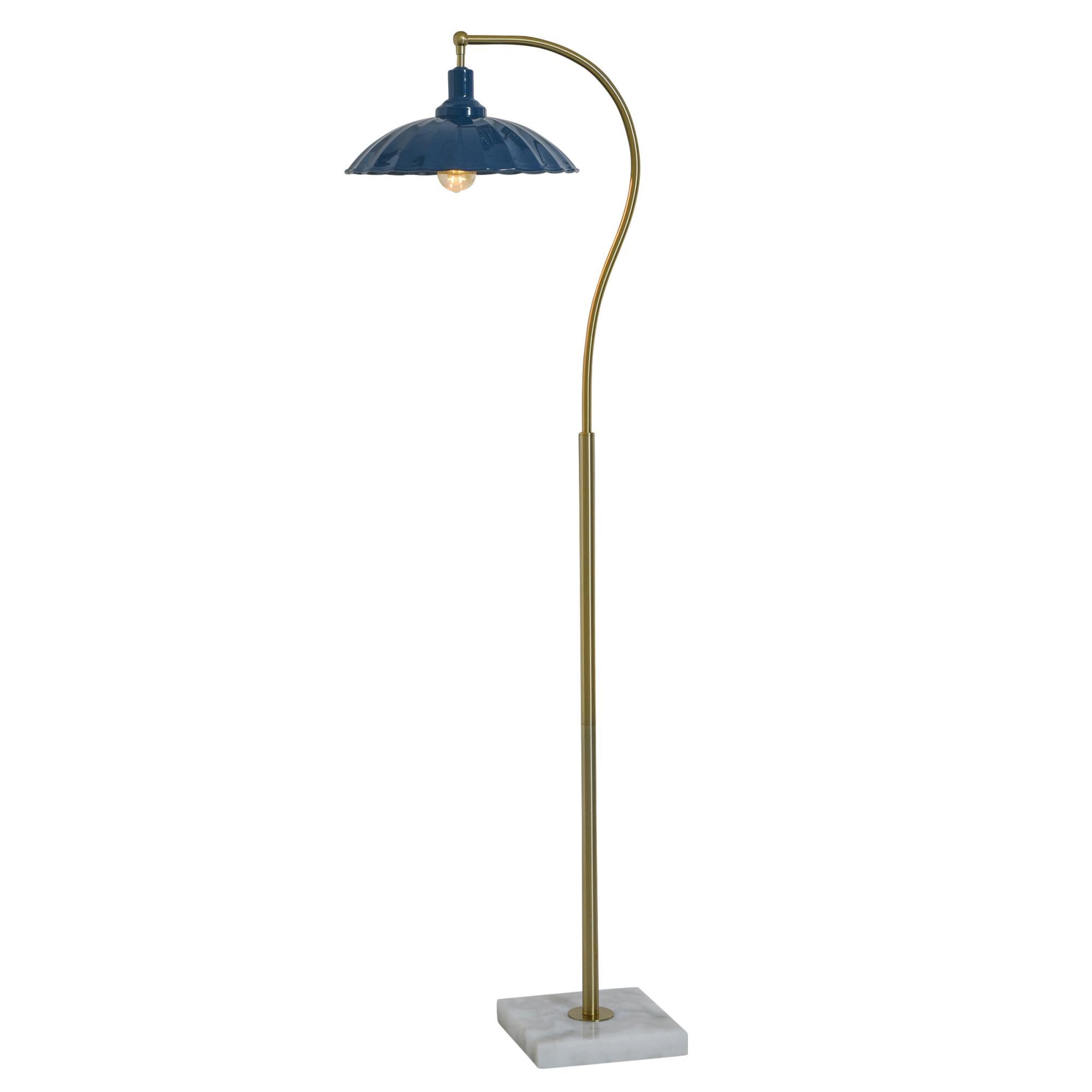 Shown in White Marble and Polished Brass finish and Glossy Navy shade