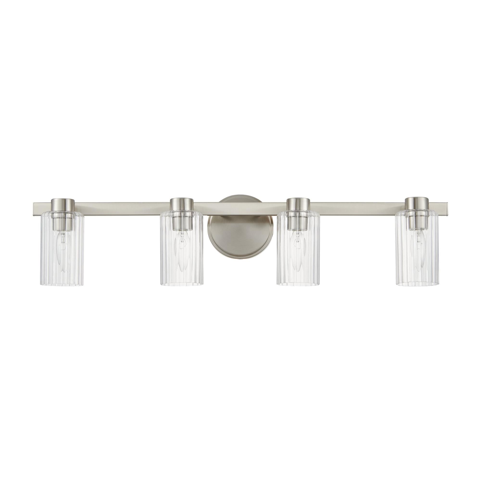 Shown in Brushed Nickel finish and Clear Ribbed glass