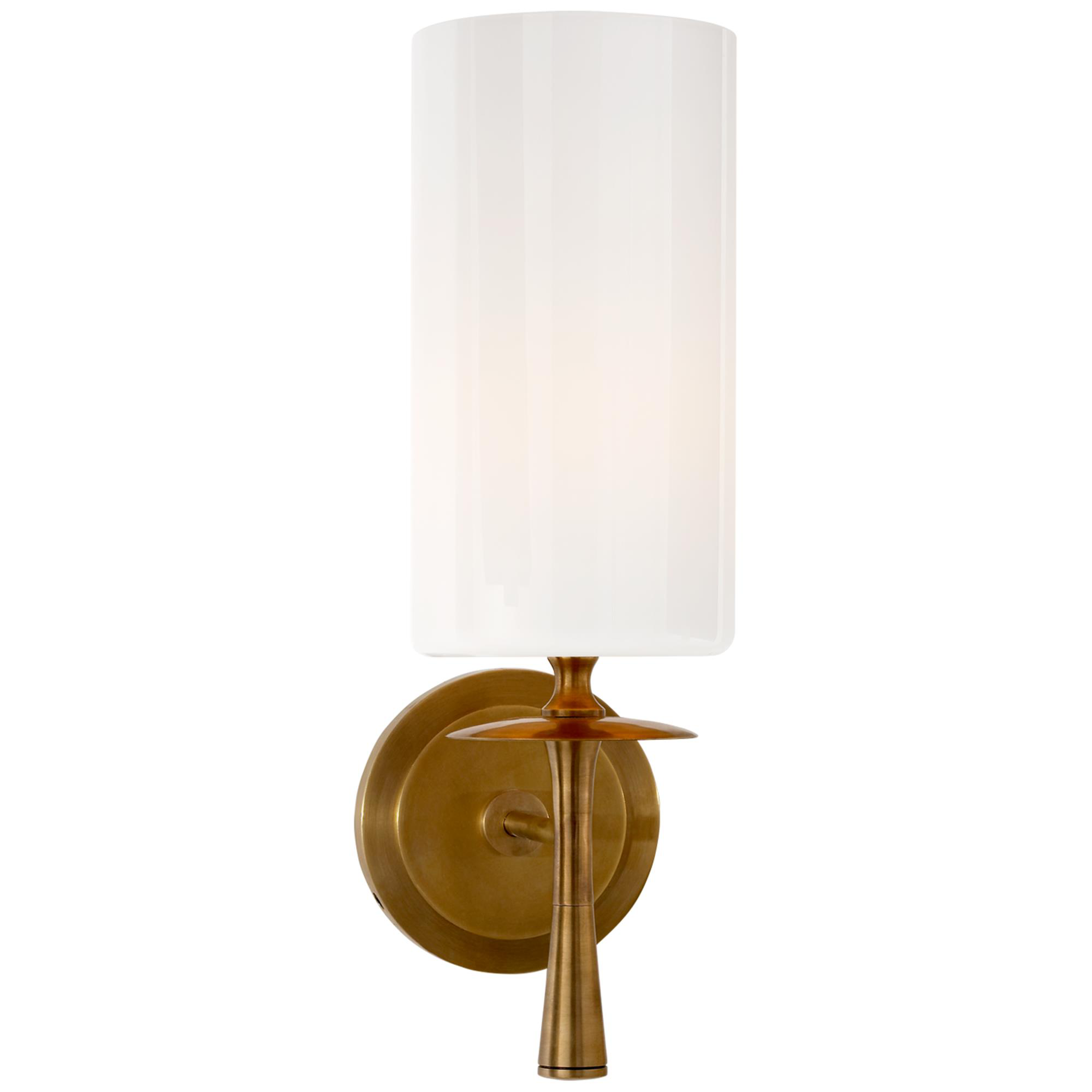 Shown in Hand-Rubbed Antique Brass finish and White Glass shade