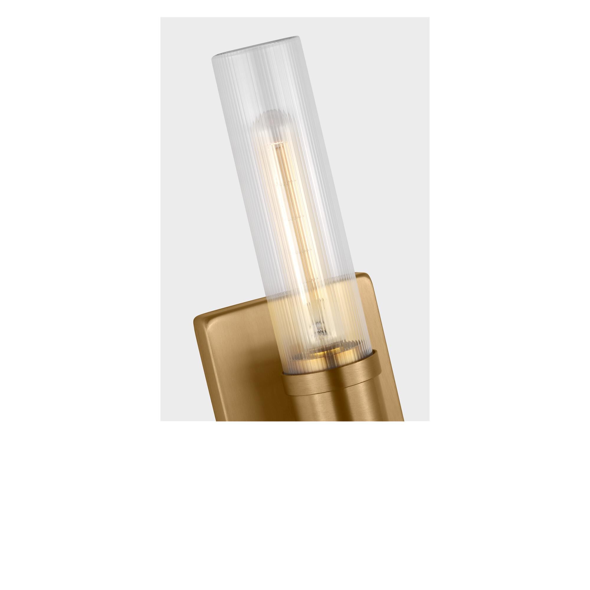 Shown in Satin Brass finish and Clear Fluted glass