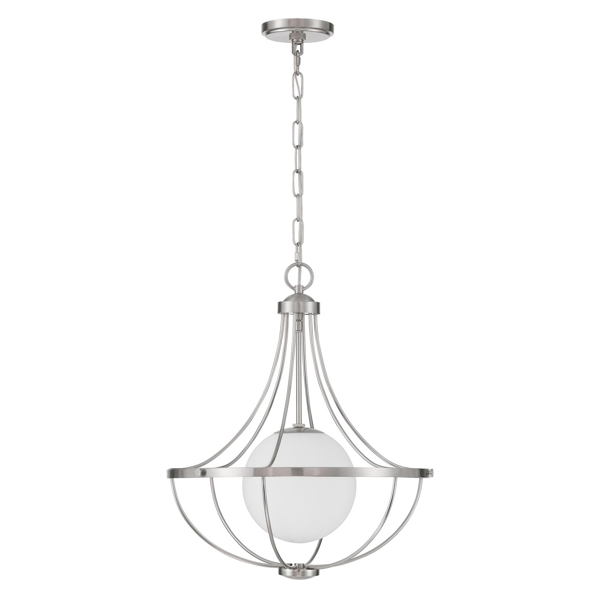 Shown in Brushed Nickel finish and White Opal glass