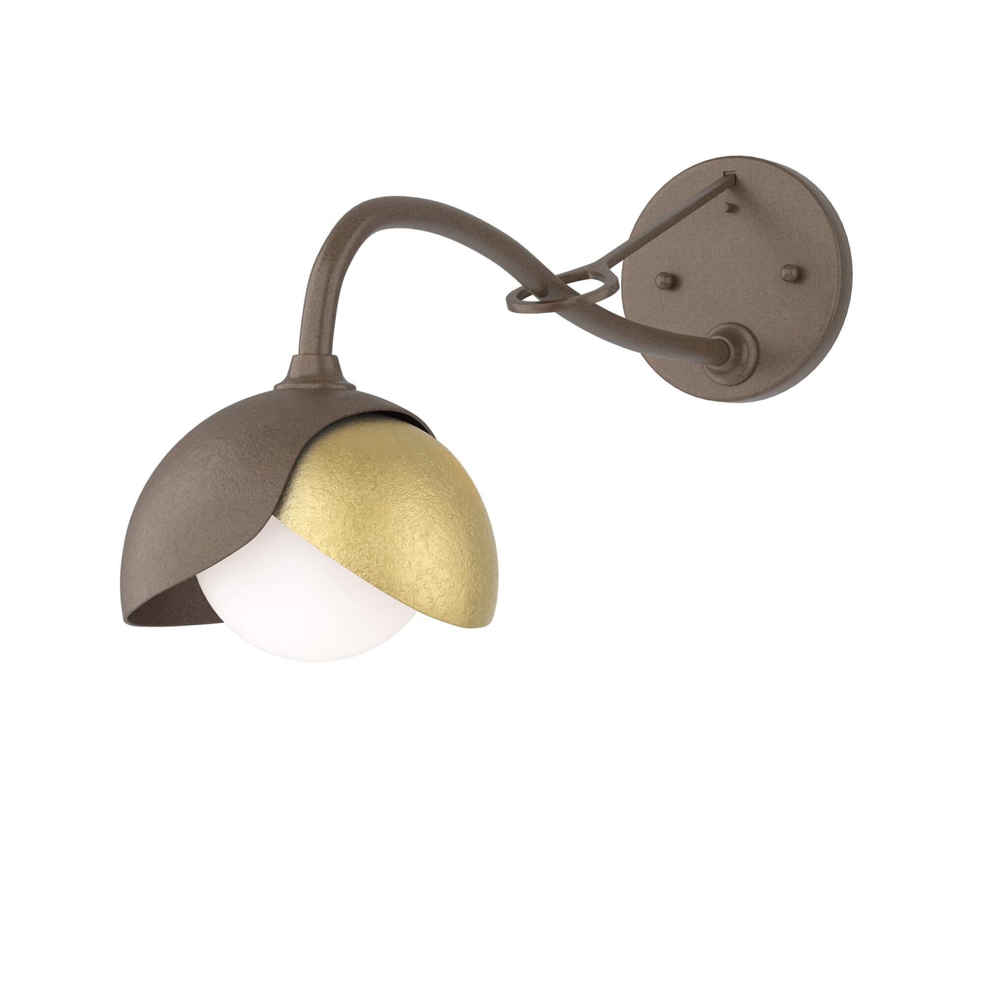 Shown in Bronze finish and Opal glass and Modern Brass (86) accent