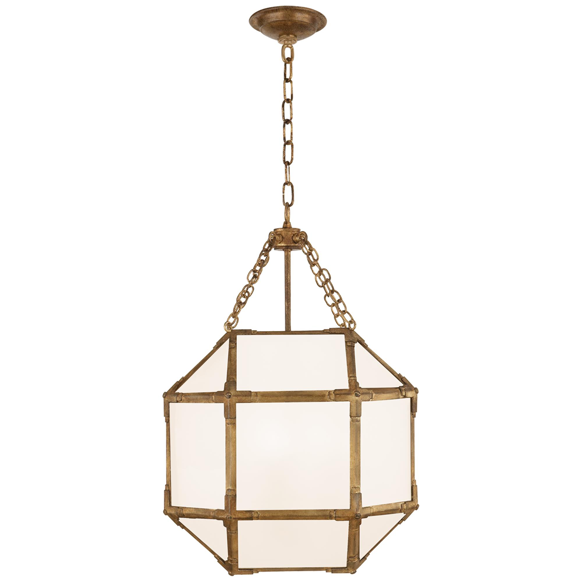 Shown in Gilded Iron finish and White glass and White Glass shade
