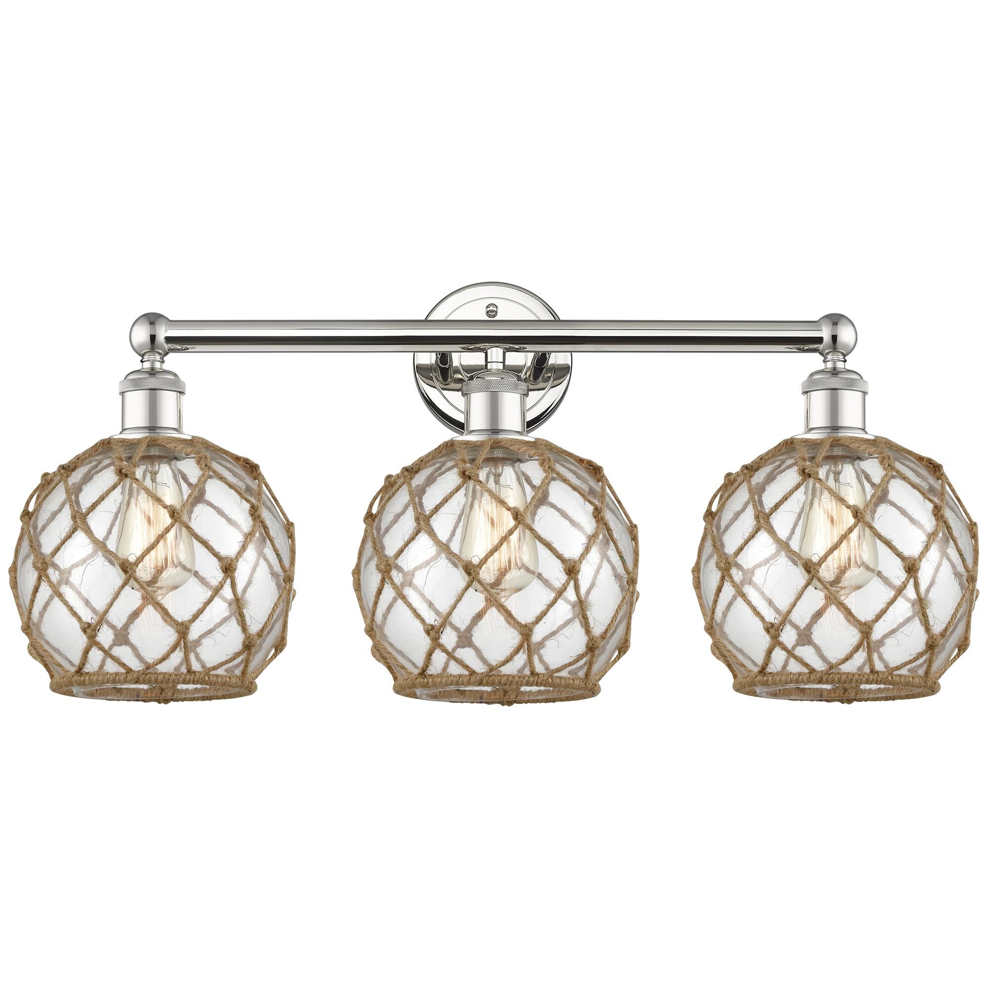 Shown in Polished Nickel finish and Clear with Brown Rope glass