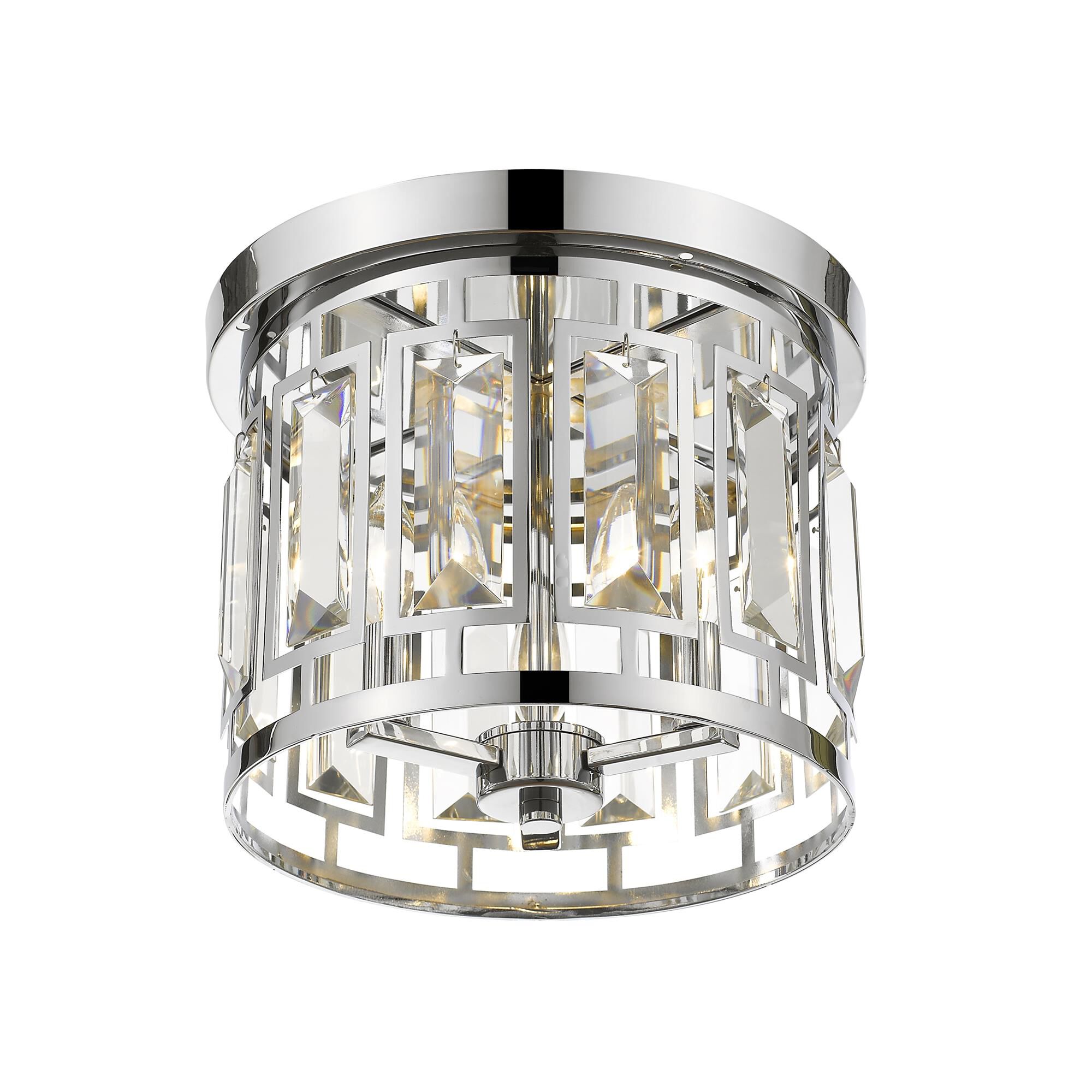 Shown in Chrome finish and Crystal + Steel glass and Crystal + Steel shade