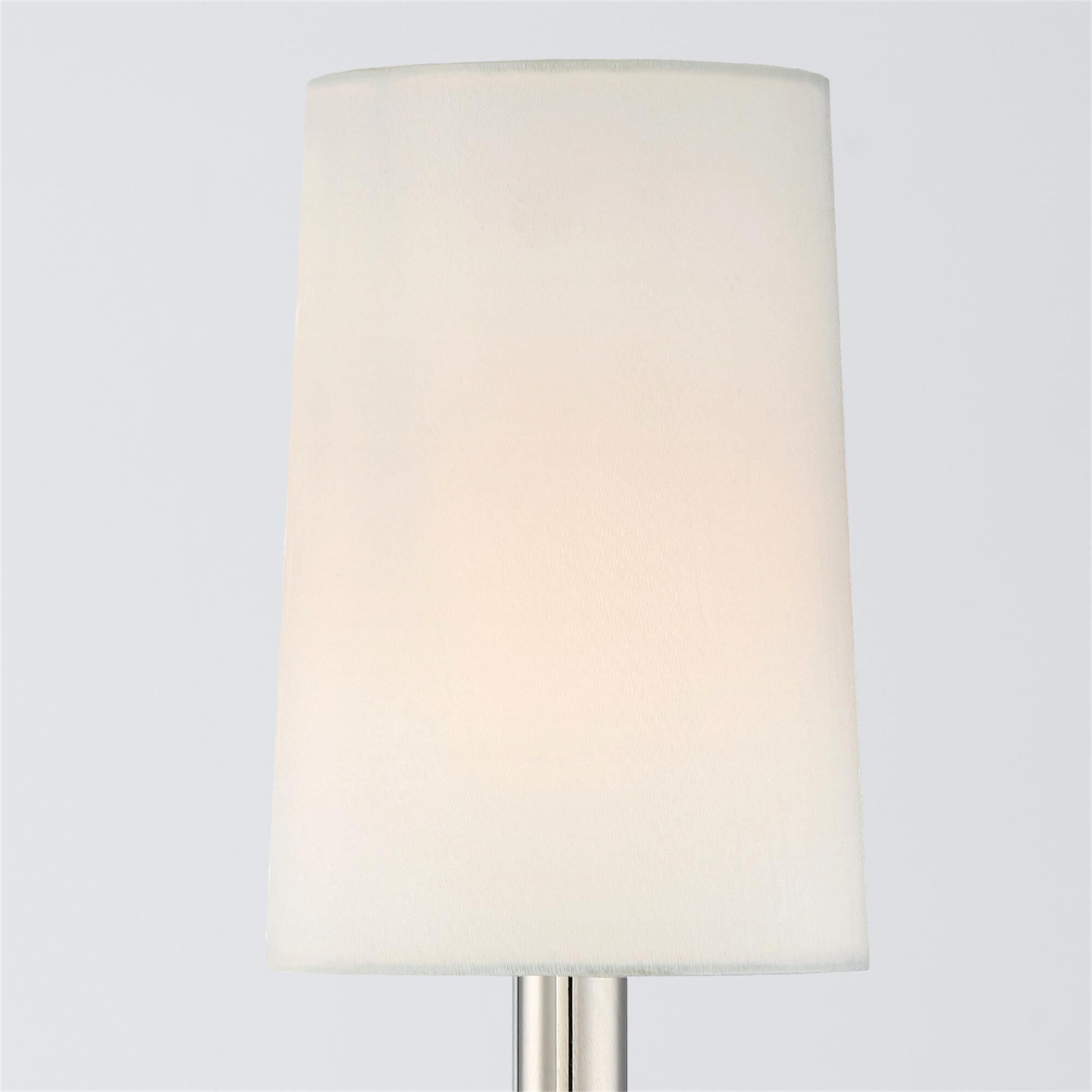 Shown in Polished Nickel finish and Silk glass and White shade