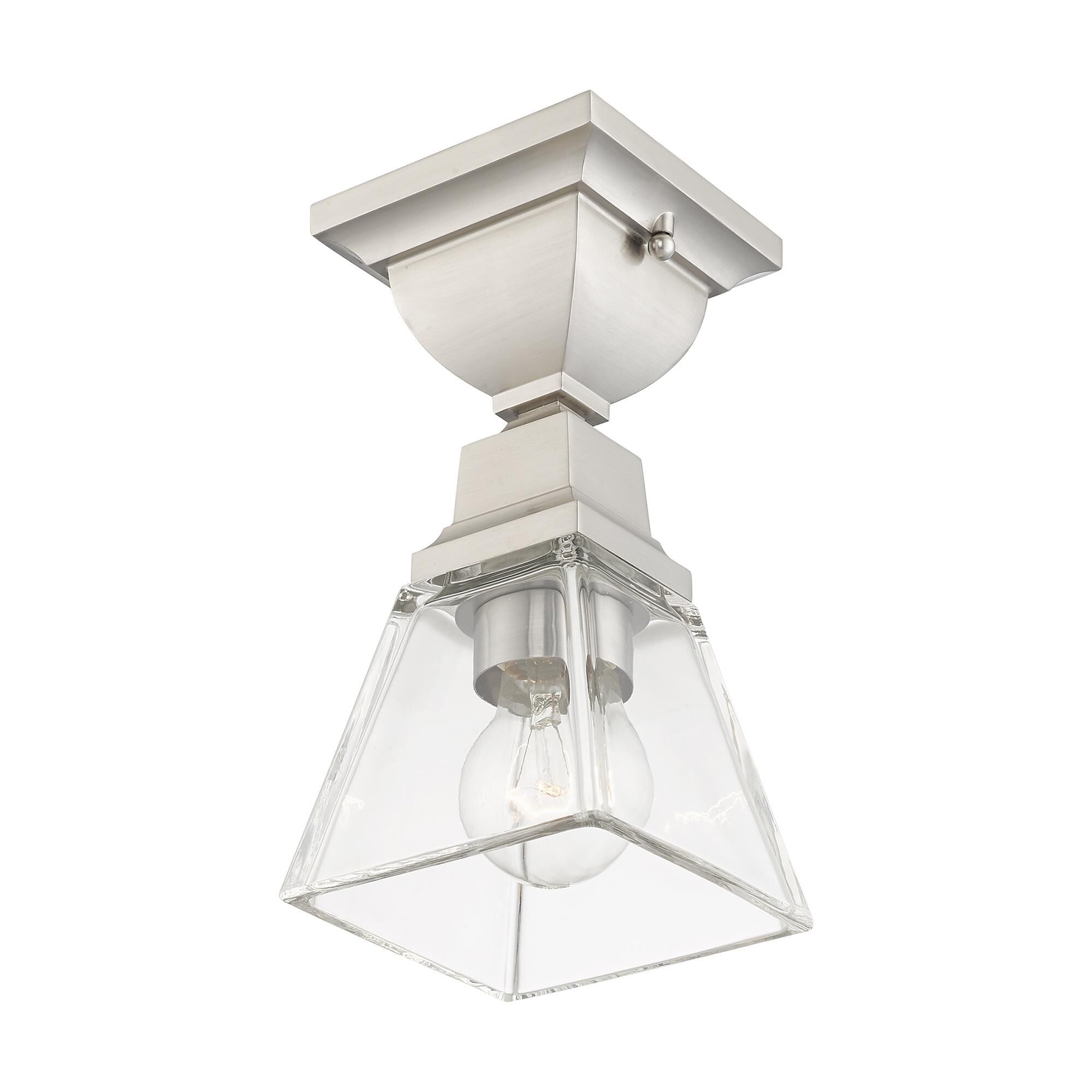 Shown in Brushed Nickel finish and Clear glass and Clear Glass shade
