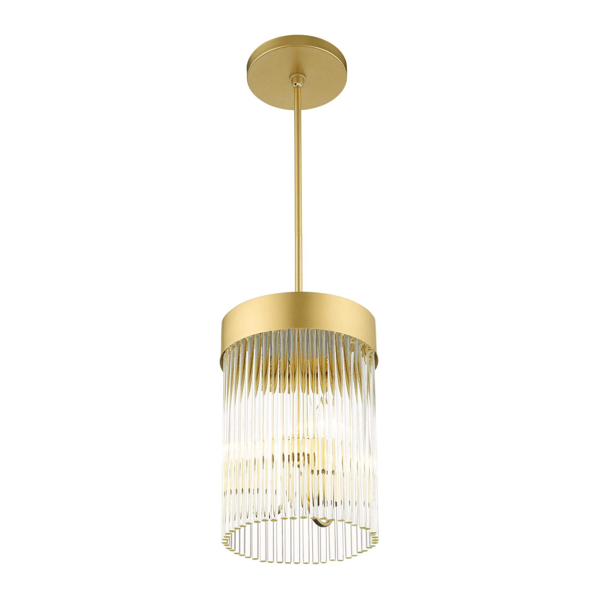 Shown in Soft Gold finish and Soft Gold Drum Shade With Clear Crystal Rods glass and Soft Gold Drum  With Clear Crystal Rods shade