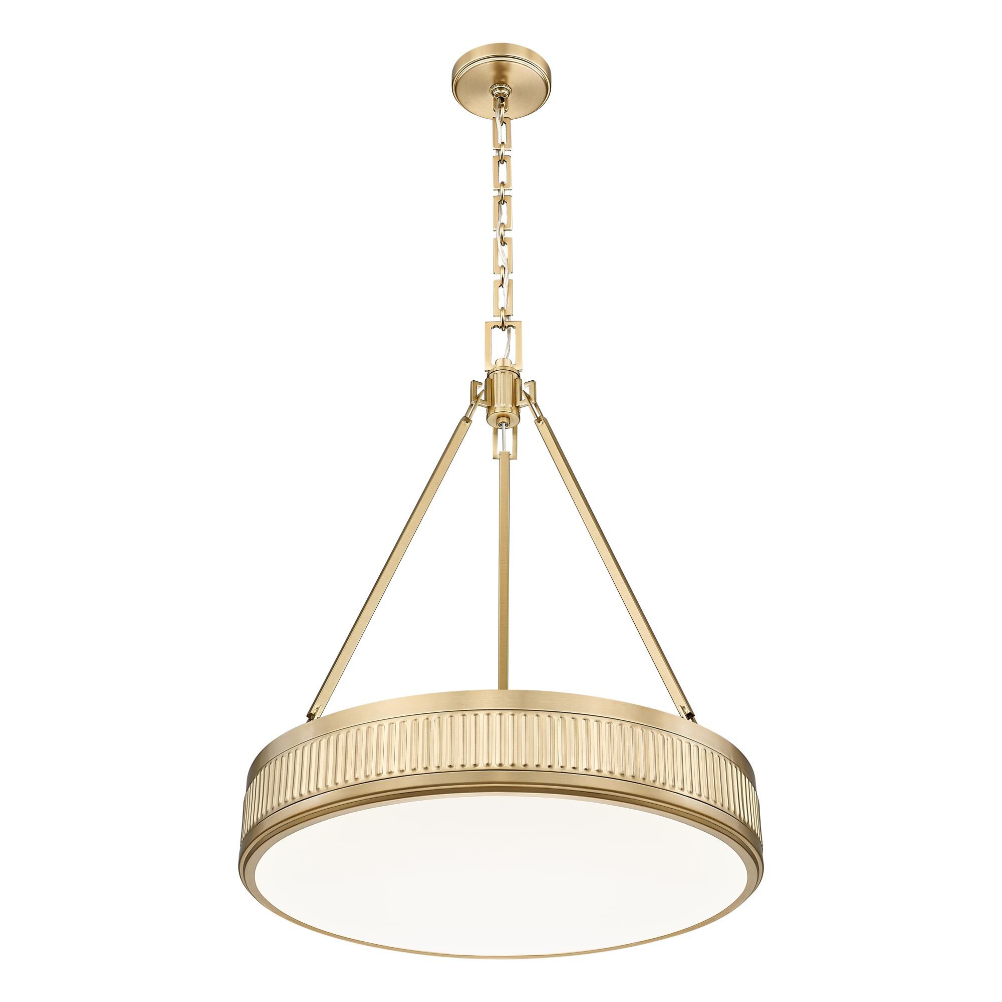 Shown in Modern Gold finish and White glass