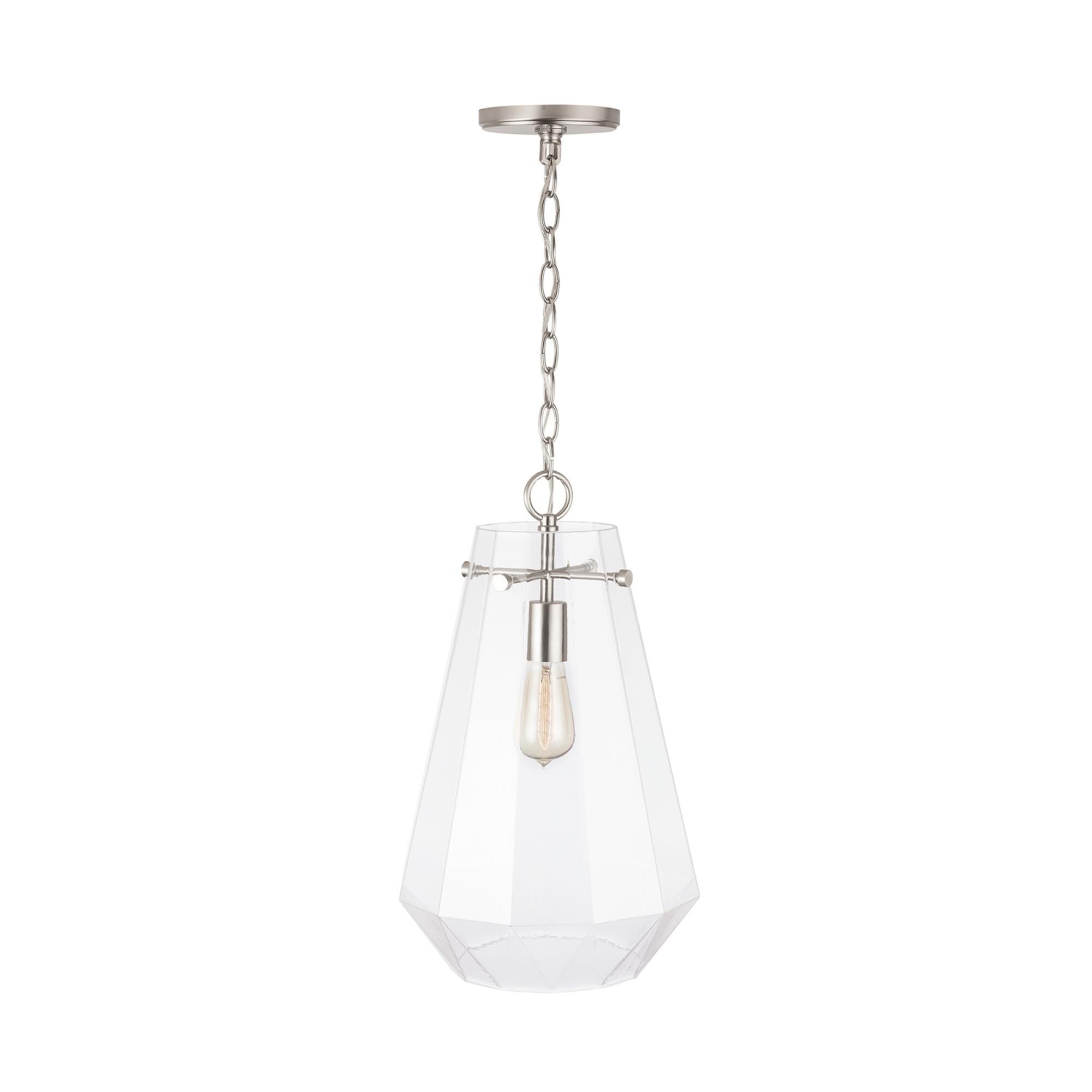 Shown in Brushed Nickel finish and Clear Prismatic glass