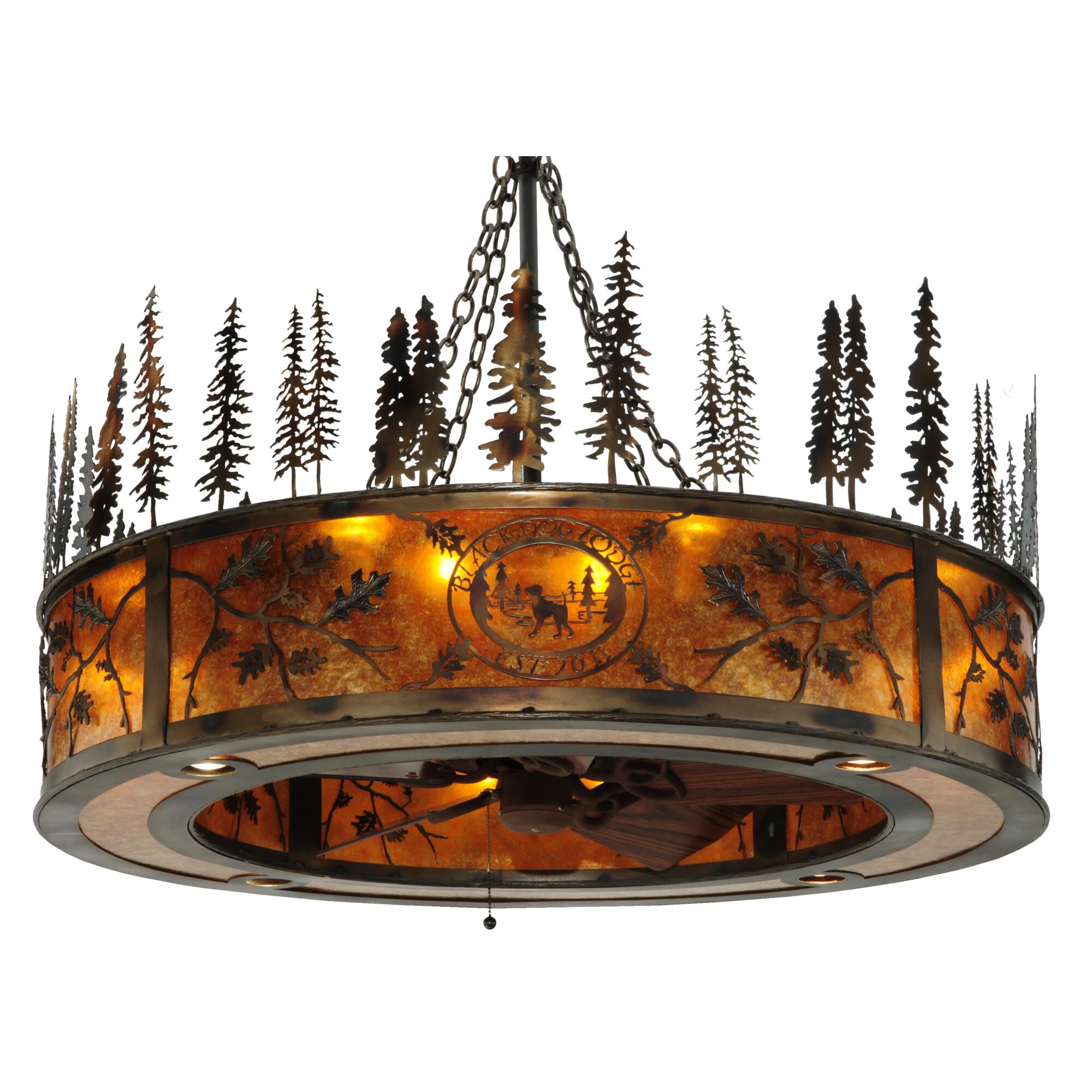 Personalized Black Dog Lodge 44 Inch Chandelier Ceiling Fan by Meyda Lighting
