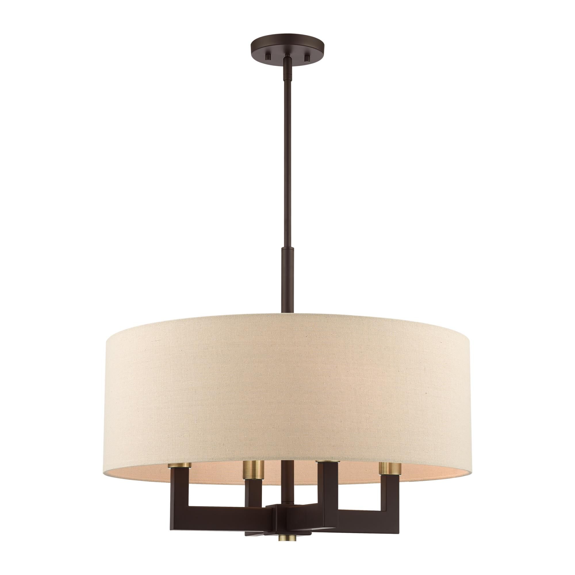 Shown in Bronze With Antique Brass Accents finish and Hand Crafted Ash Gray Linen Fabric Hardback Shade glass and Hand Crafted Ash Gray Linen Fabric Hardback shade