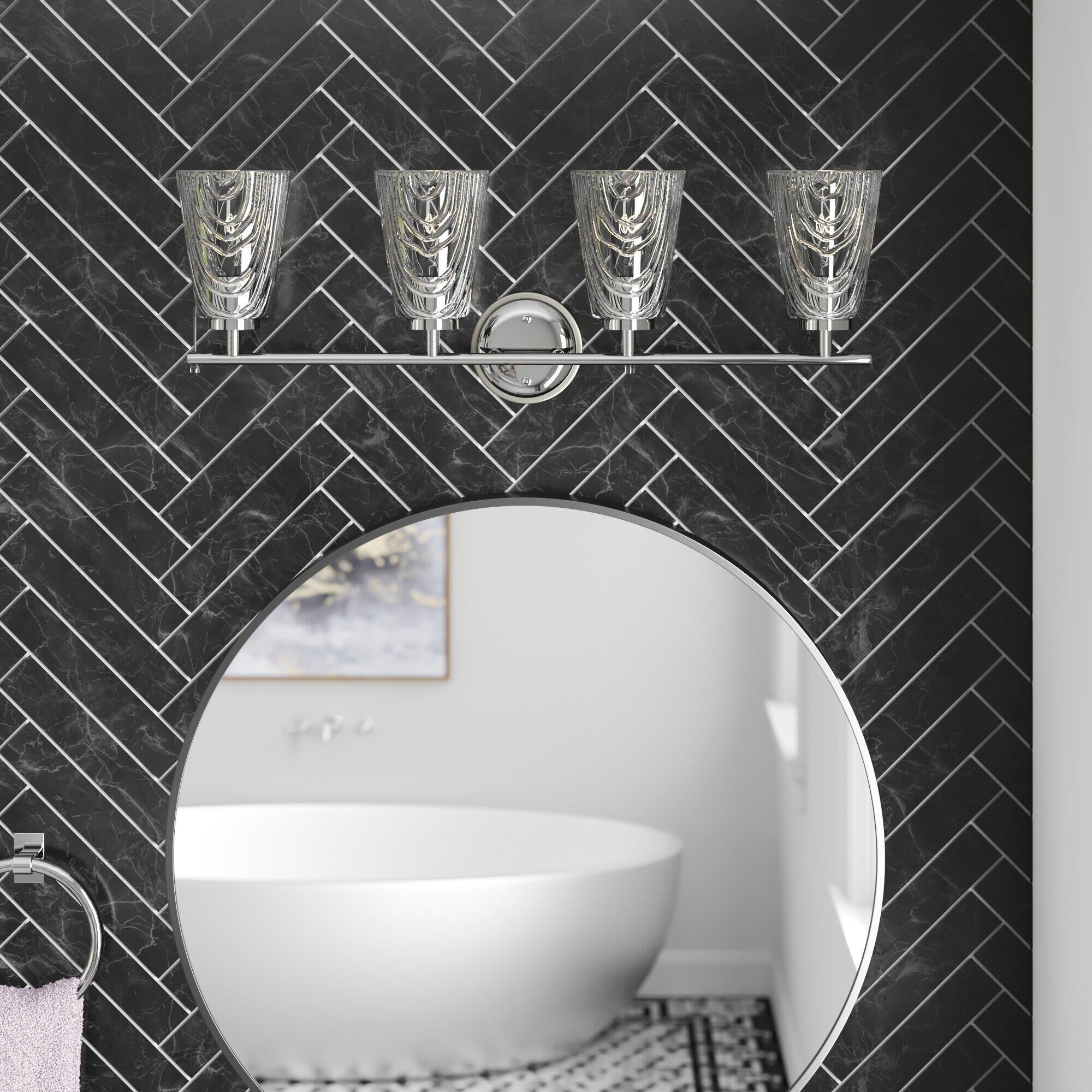 Shown in Polished Nickel finish and Clear Woodgrain glass