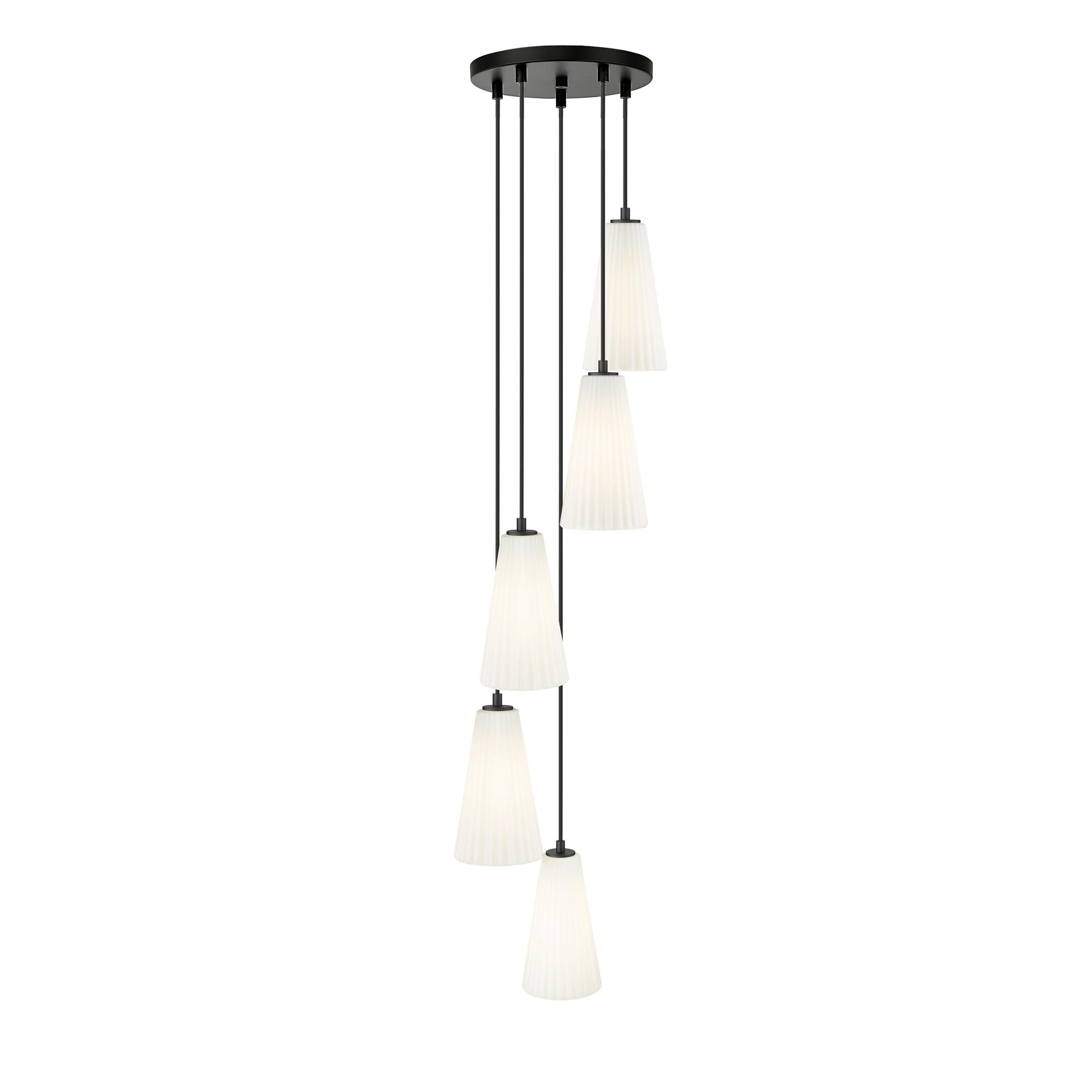 Shown in Matte Black finish and White glass and White shade