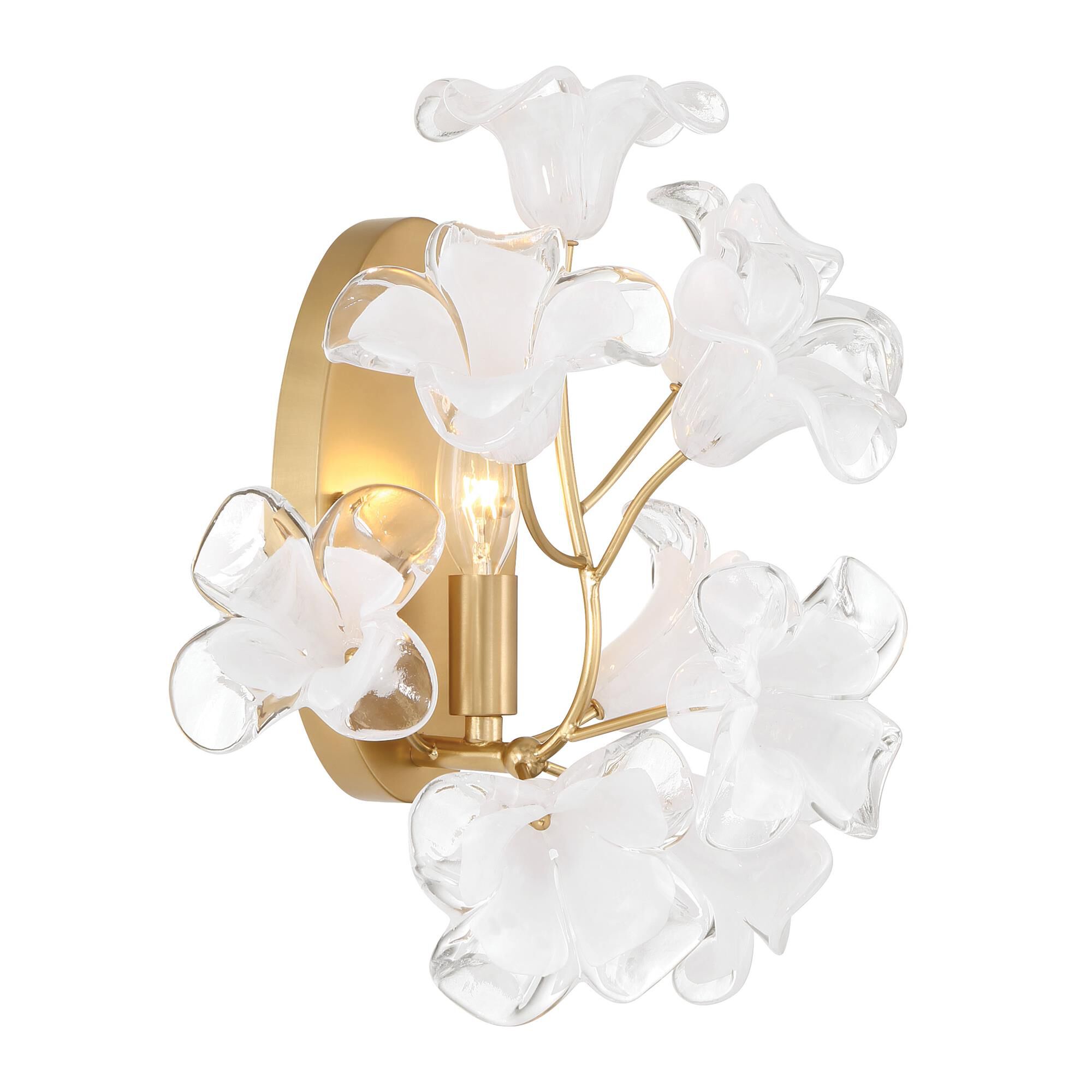 Shown in Legacy Brass finish and Clear Handmade glass