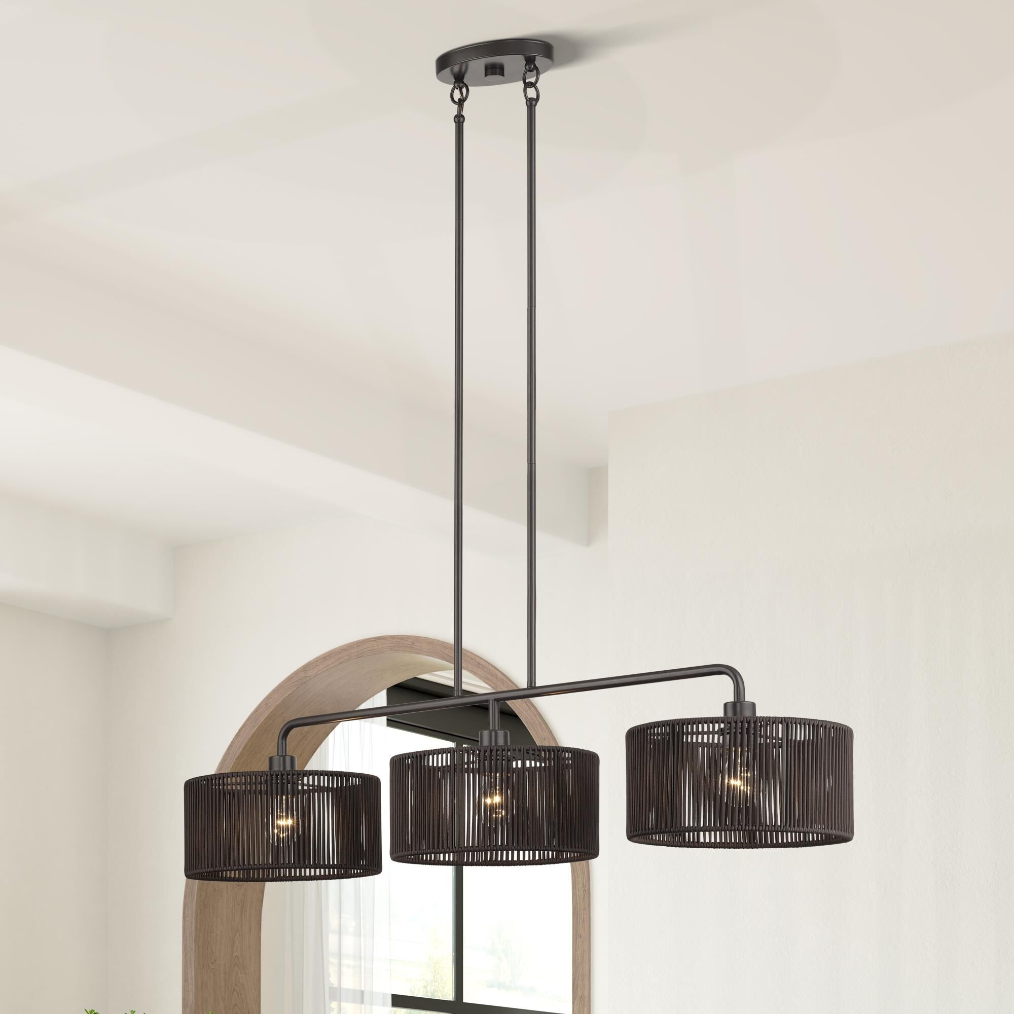 Shown in English Bronze finish and Hand-Woven Dark Chocolate Color Polyester Rope shade