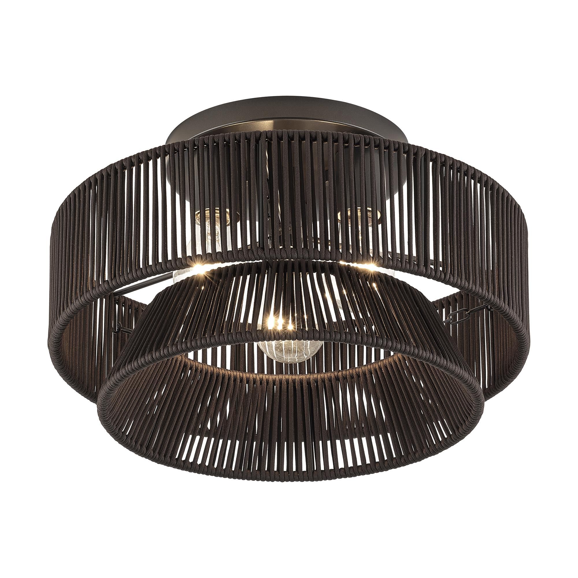Shown in English Bronze finish and Hand-Woven Dark Chocolate Color Polyester Rope shade