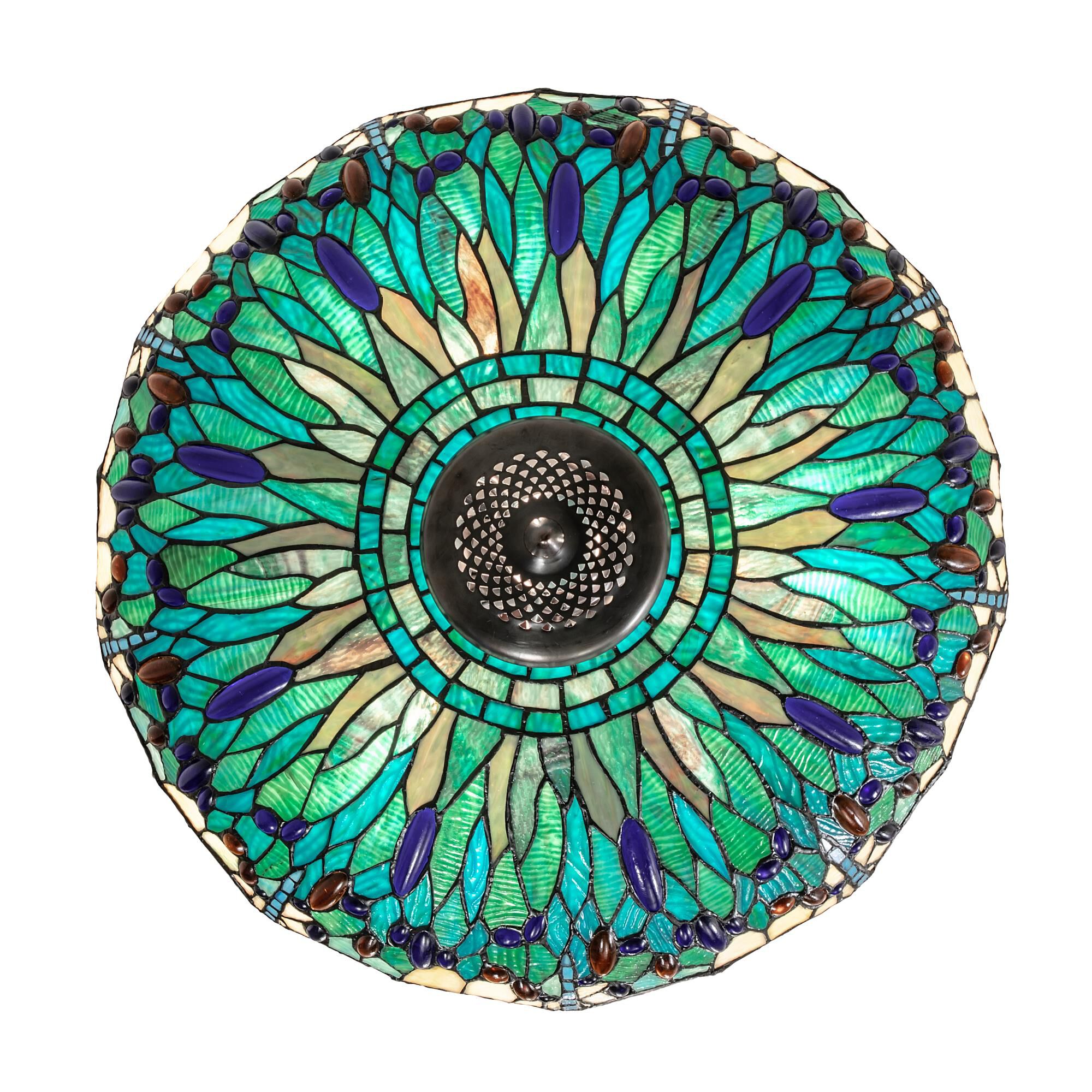 Shown in Mahogany Bronze finish and Blue glass