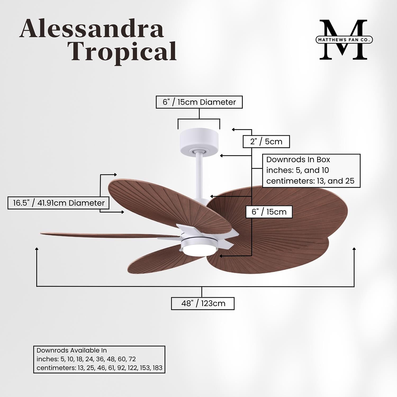 Alessandra Tropical Outdoor Rated 48 Inch Ceiling Fan with Light Kit by Matthews Fan Company