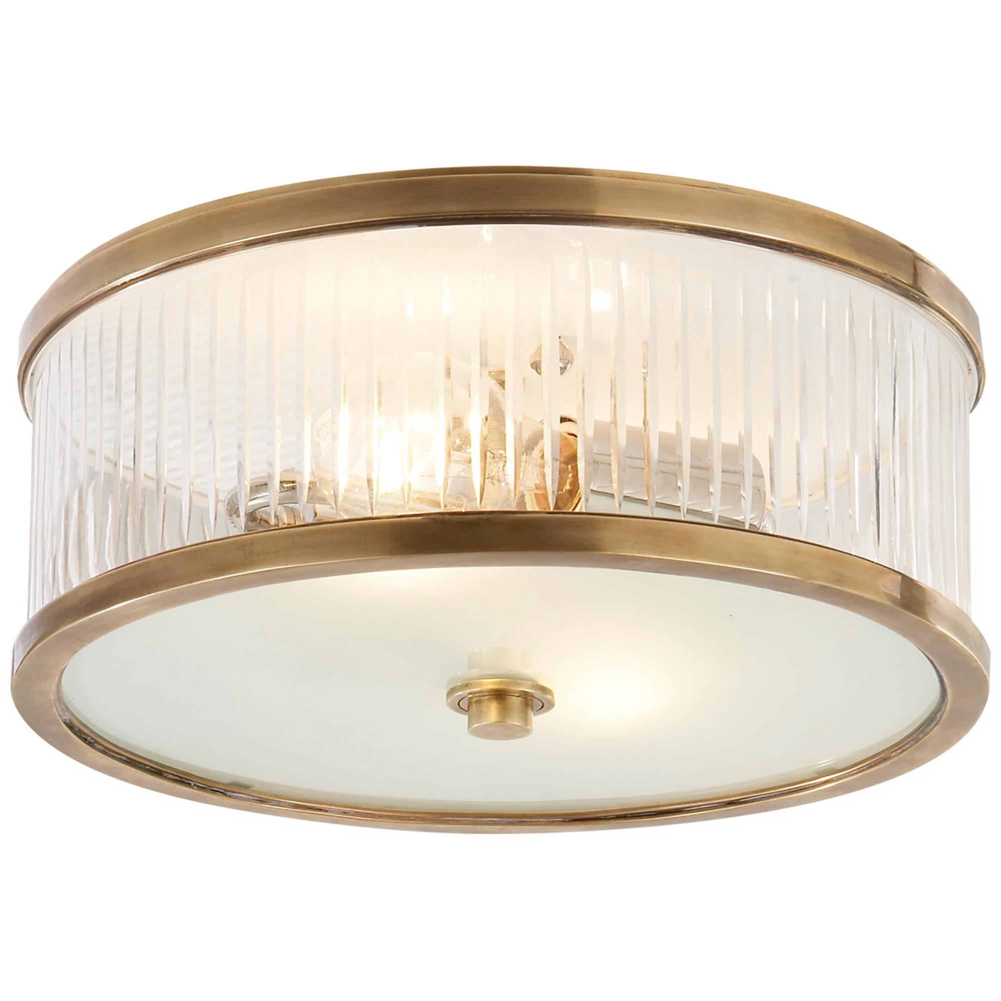 Shown in Hand-Rubbed Antique Brass finish and Frosted glass