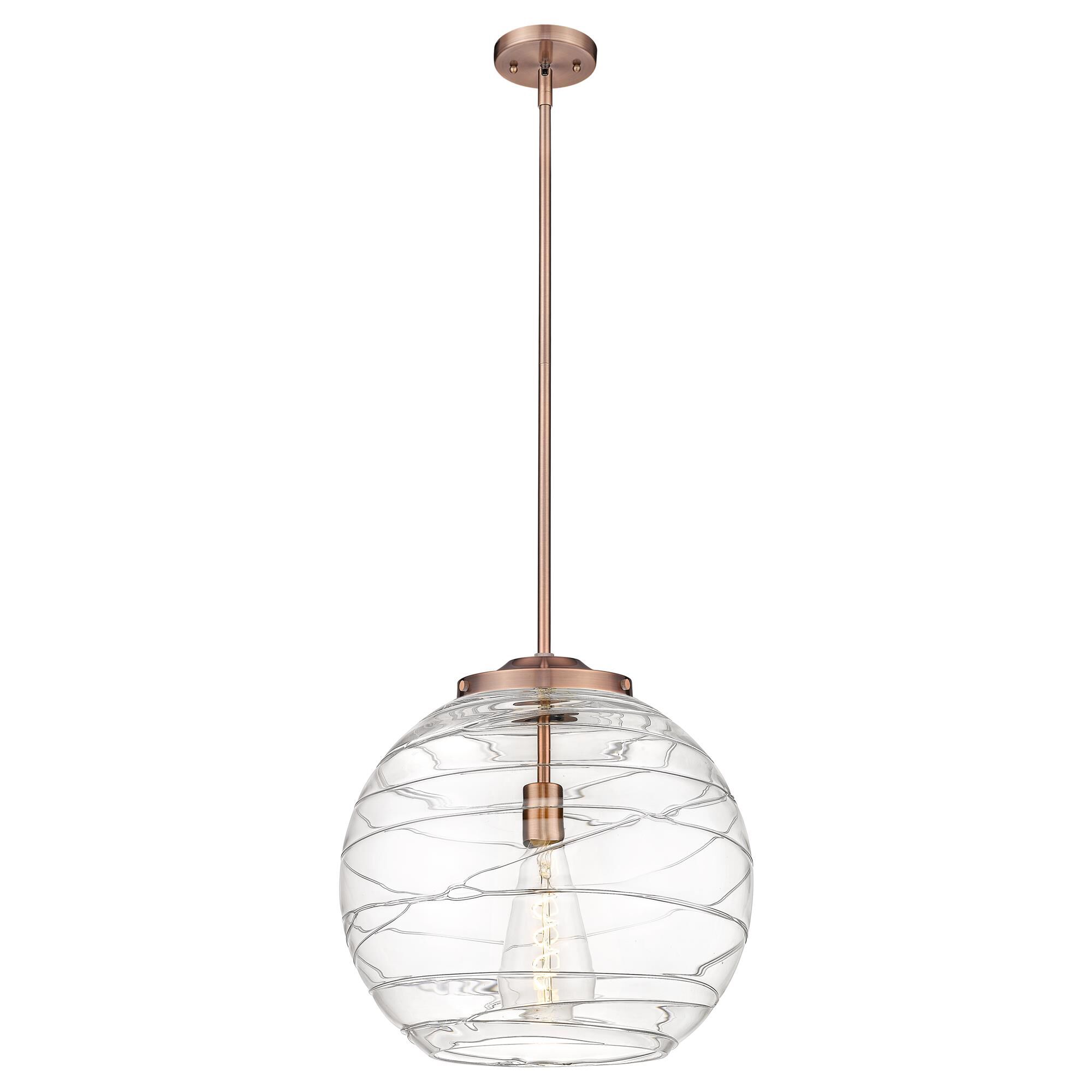 Shown in Antique Copper finish and Smoke Deco Swirl glass