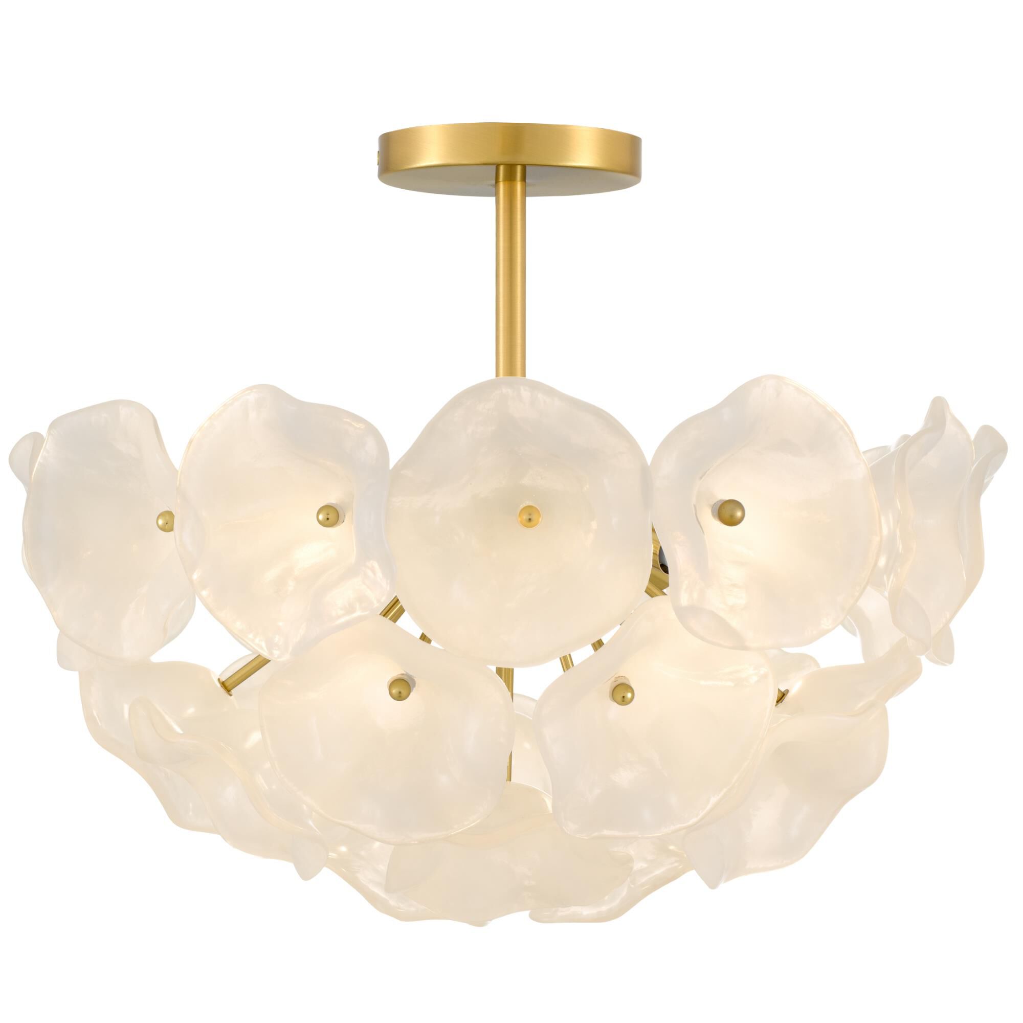 Shown in Brushed Gold finish and White Glass shade