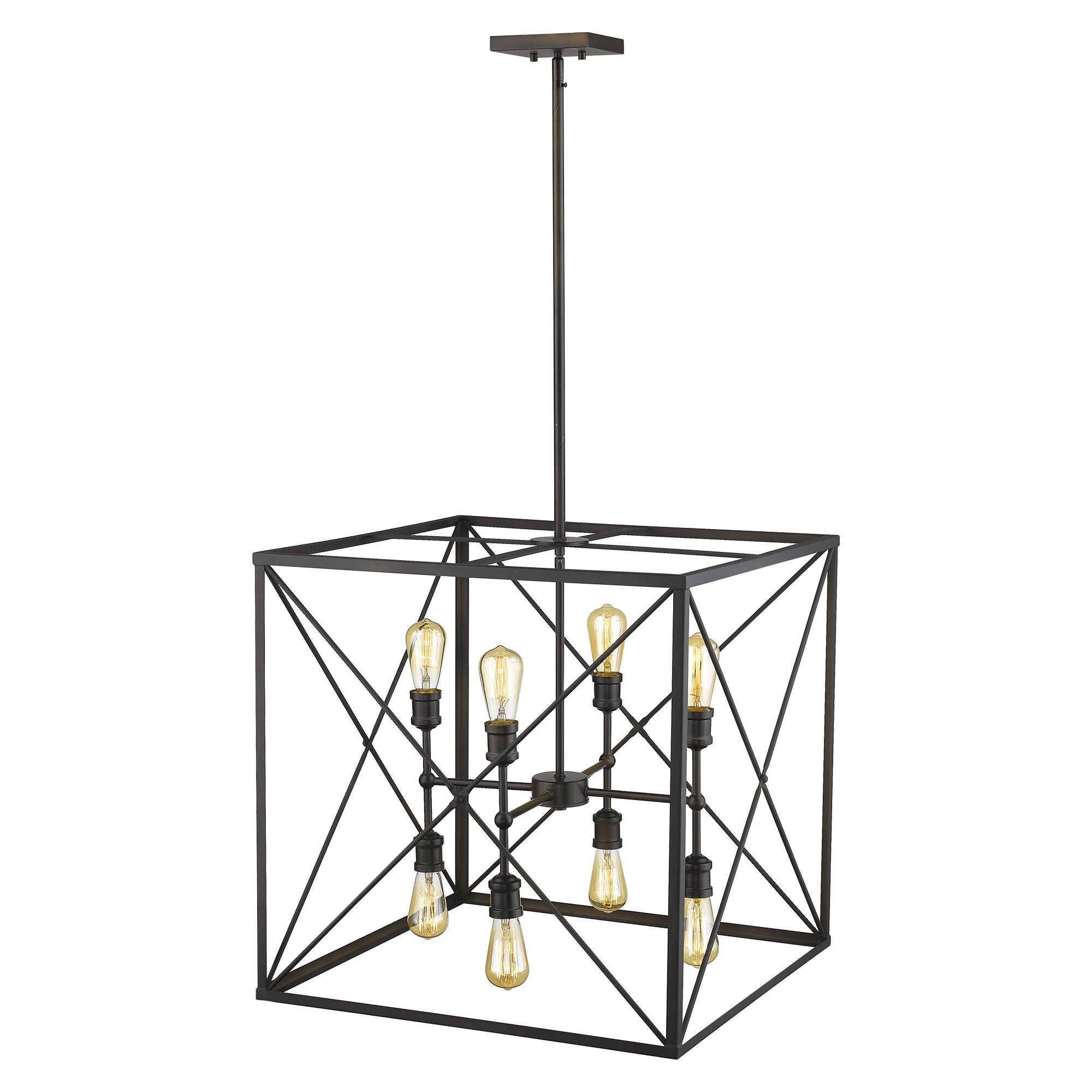 Shown in Oil-Rubbed Bronze finish and Oil-Rubbed Bronze glass and Oil Rubbed Bronze Metal Cage shade
