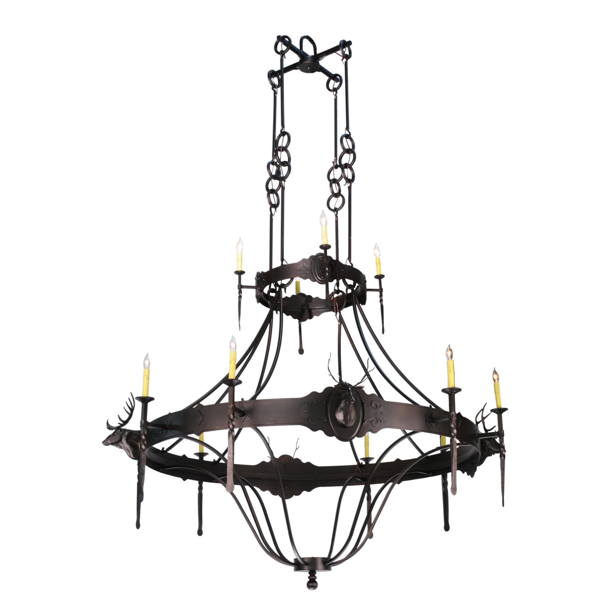Stag 72 Inch 12 Light Chandelier by Meyda Lighting