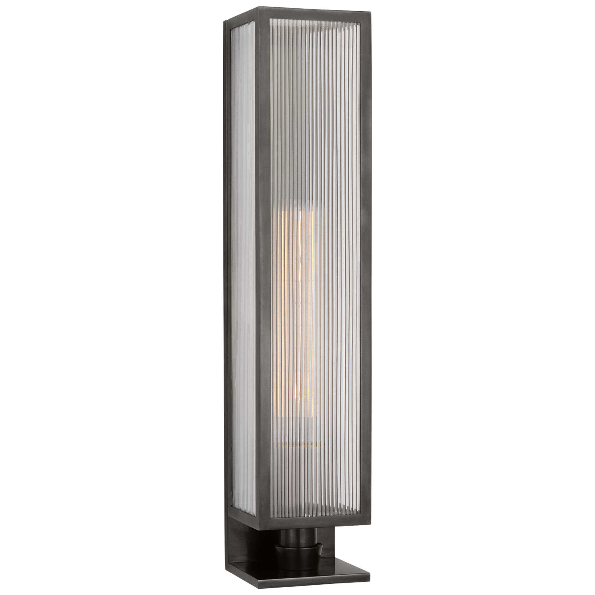 Shown in Bronze finish and Clear Ribbed glass
