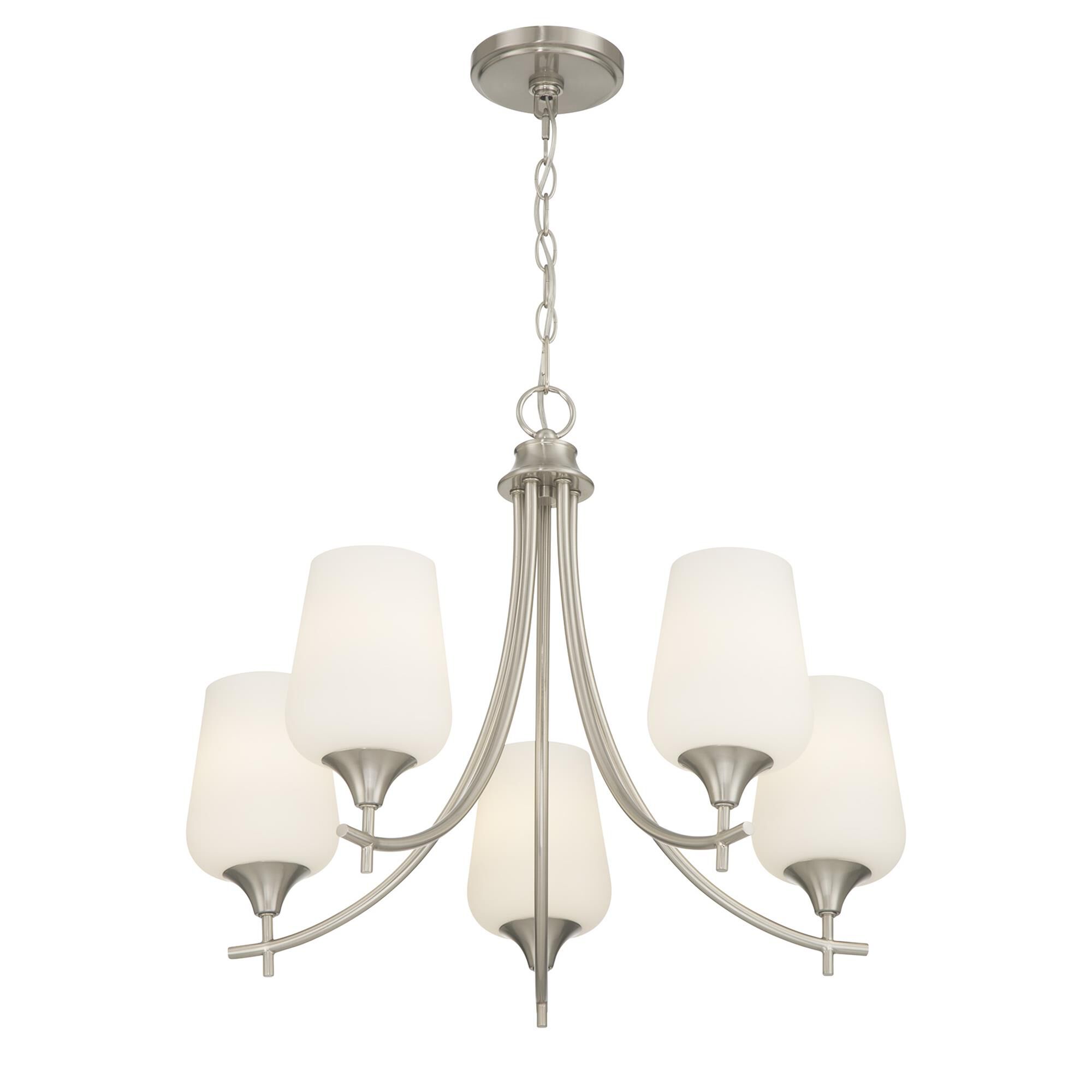 Shown in Satin Nickel finish and White Opal glass