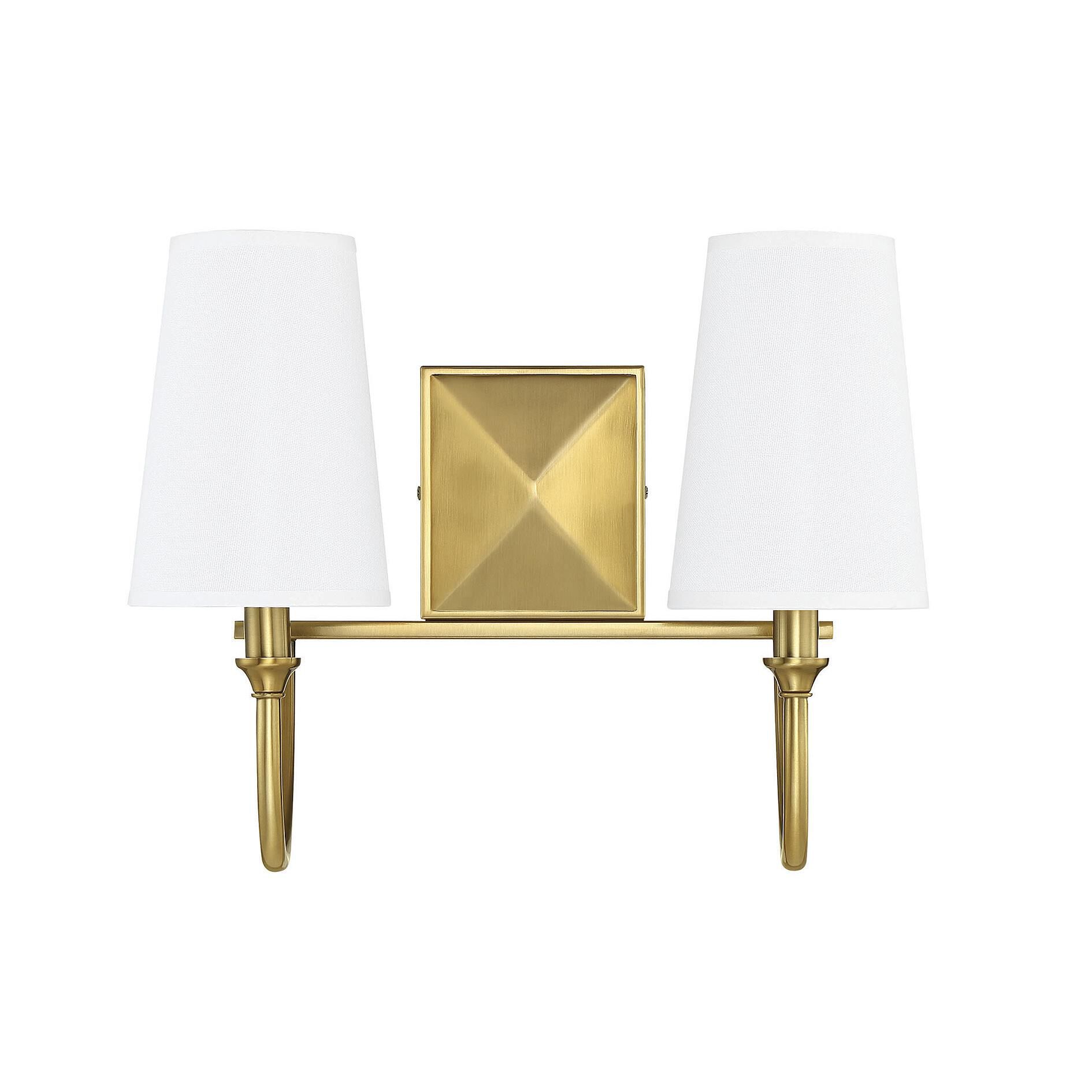 Shown in Warm Brass finish and White Fabric shade
