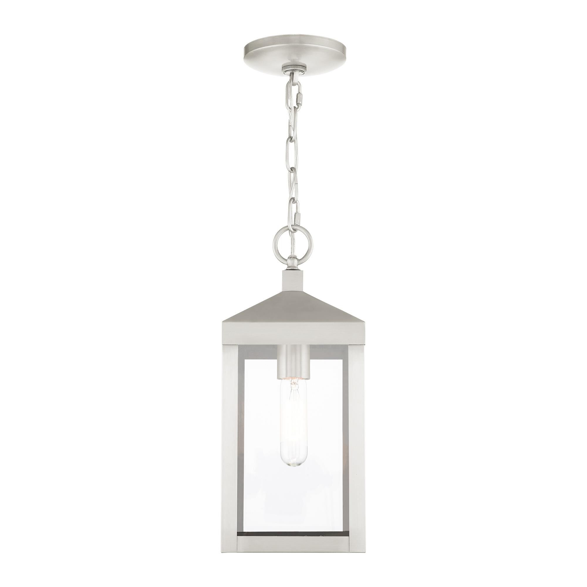 Shown in Brushed Nickel finish and Clear glass and Clear Glass shade