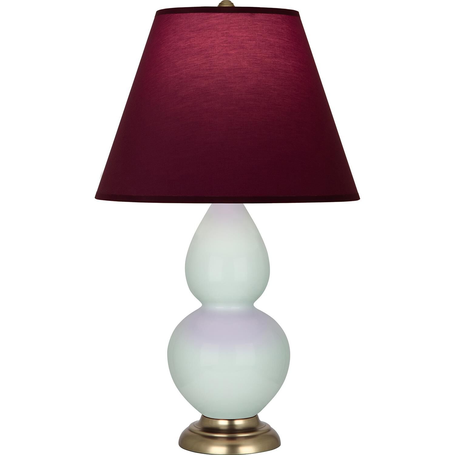 Shown in Celadon finish and Plum and Lavender shade and Antique Natural Brass accent