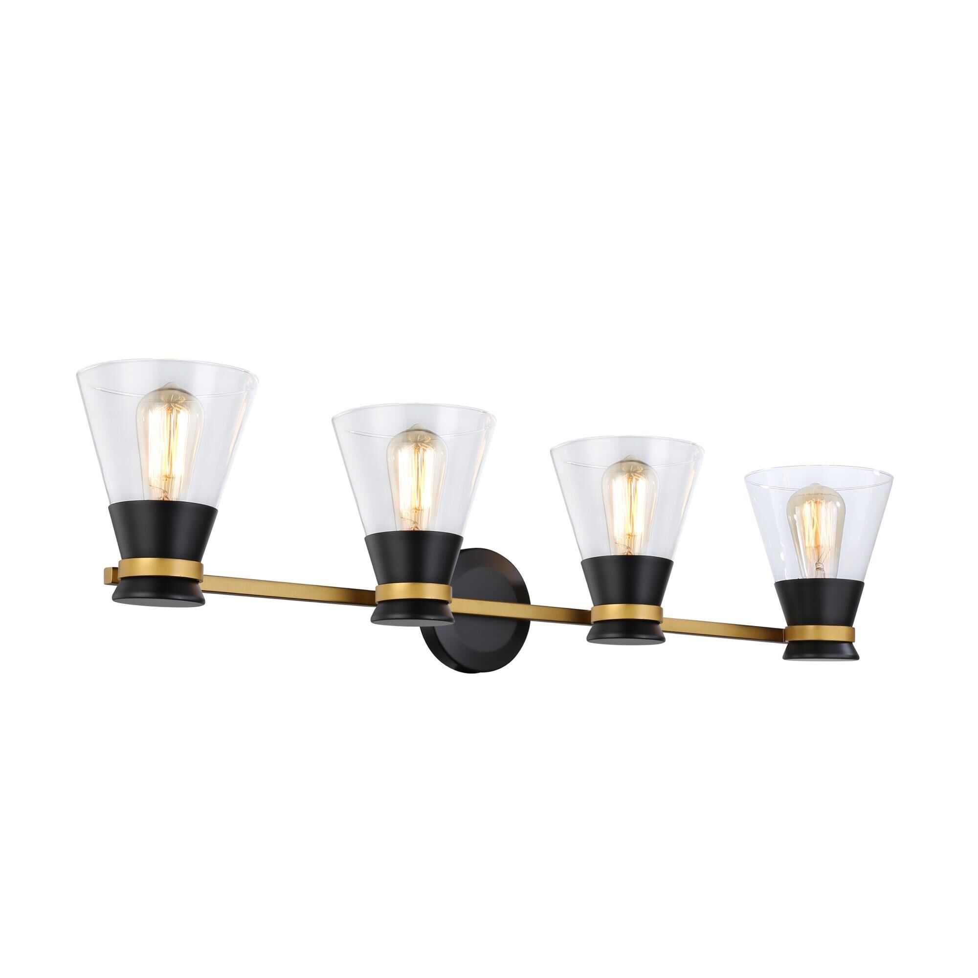 Shown in Black & Brushed Brass finish and Glass shade
