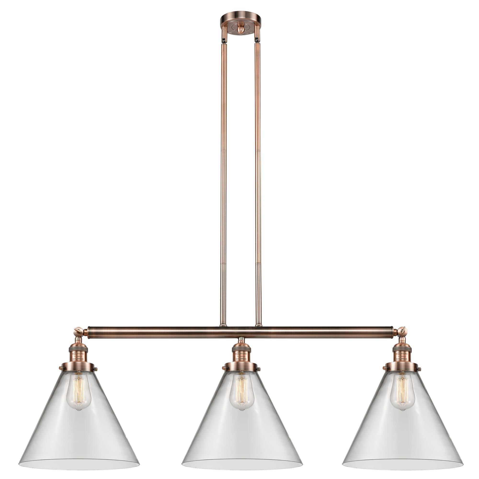 Shown in Antique Copper finish and Clear X-Large Cone glass