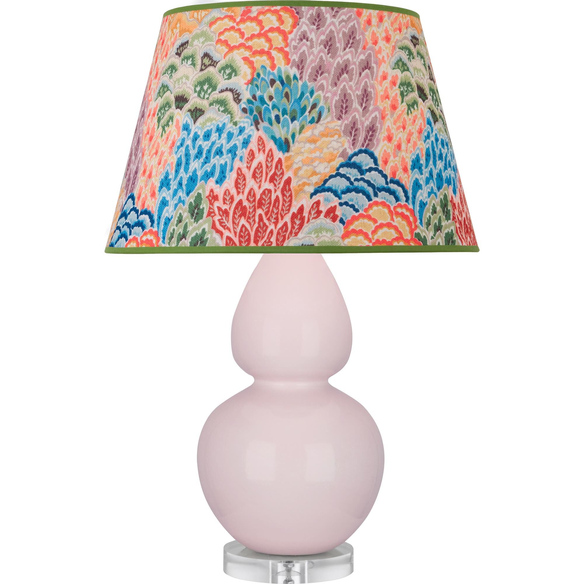 Shown in Rose Water Glazed finish and Spring Floral shade and Lucite accent