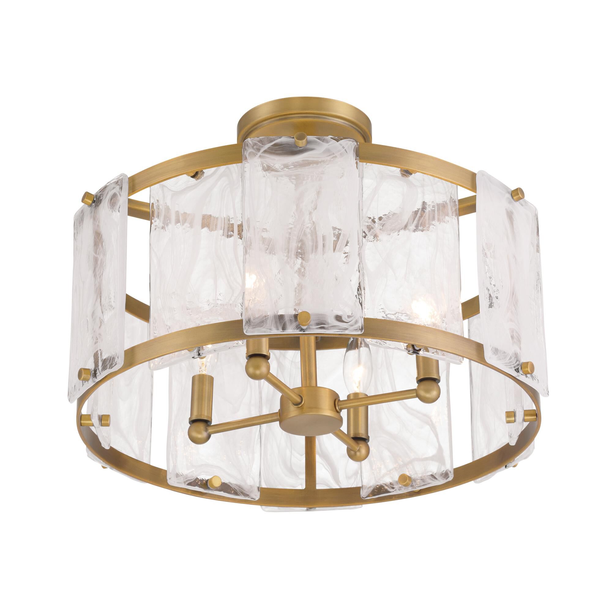Shown in Legacy Brass finish and White Swirl glass and Glass shade