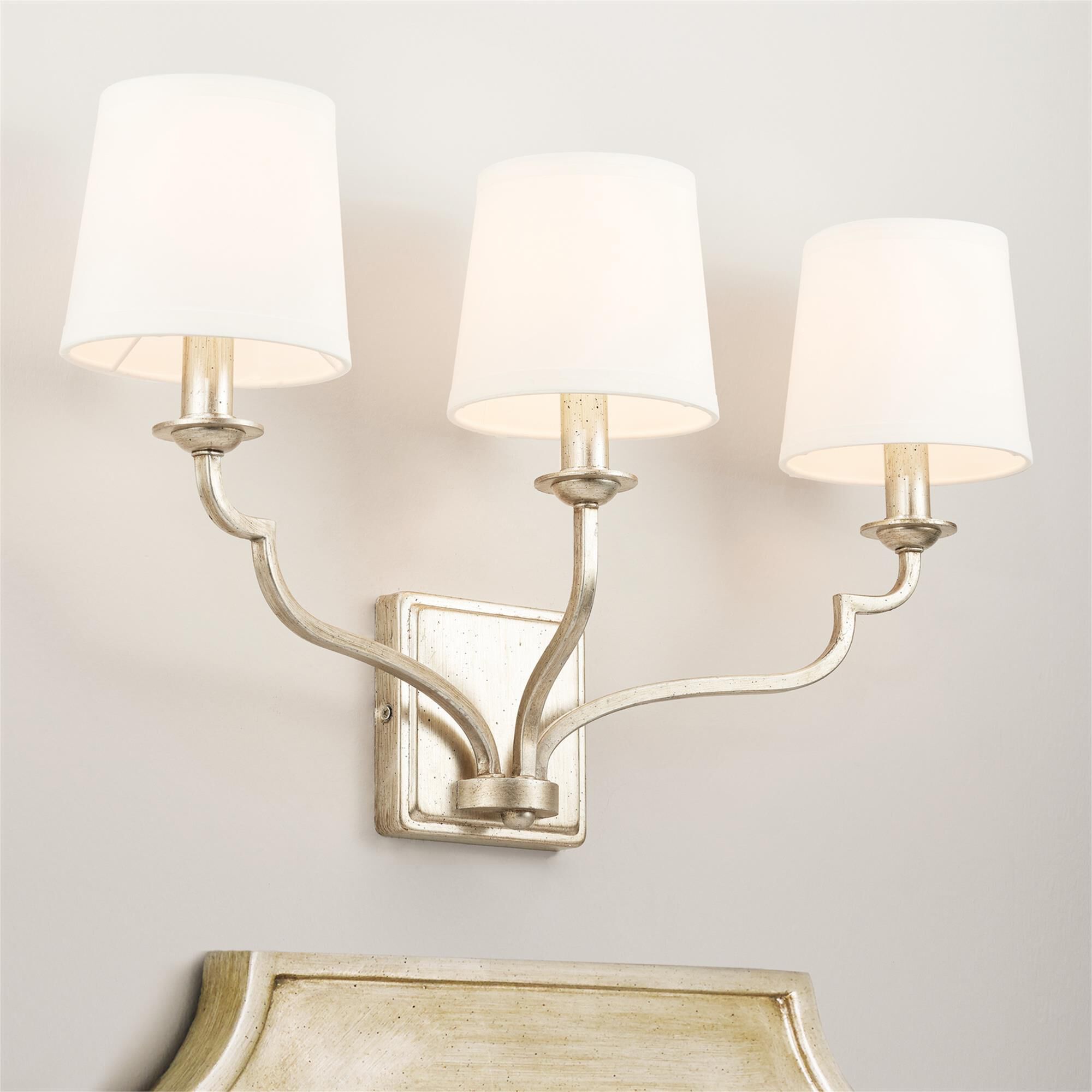 Shown in Winter Gold finish and 698 glass and White Stay-Straight Fabric s shade