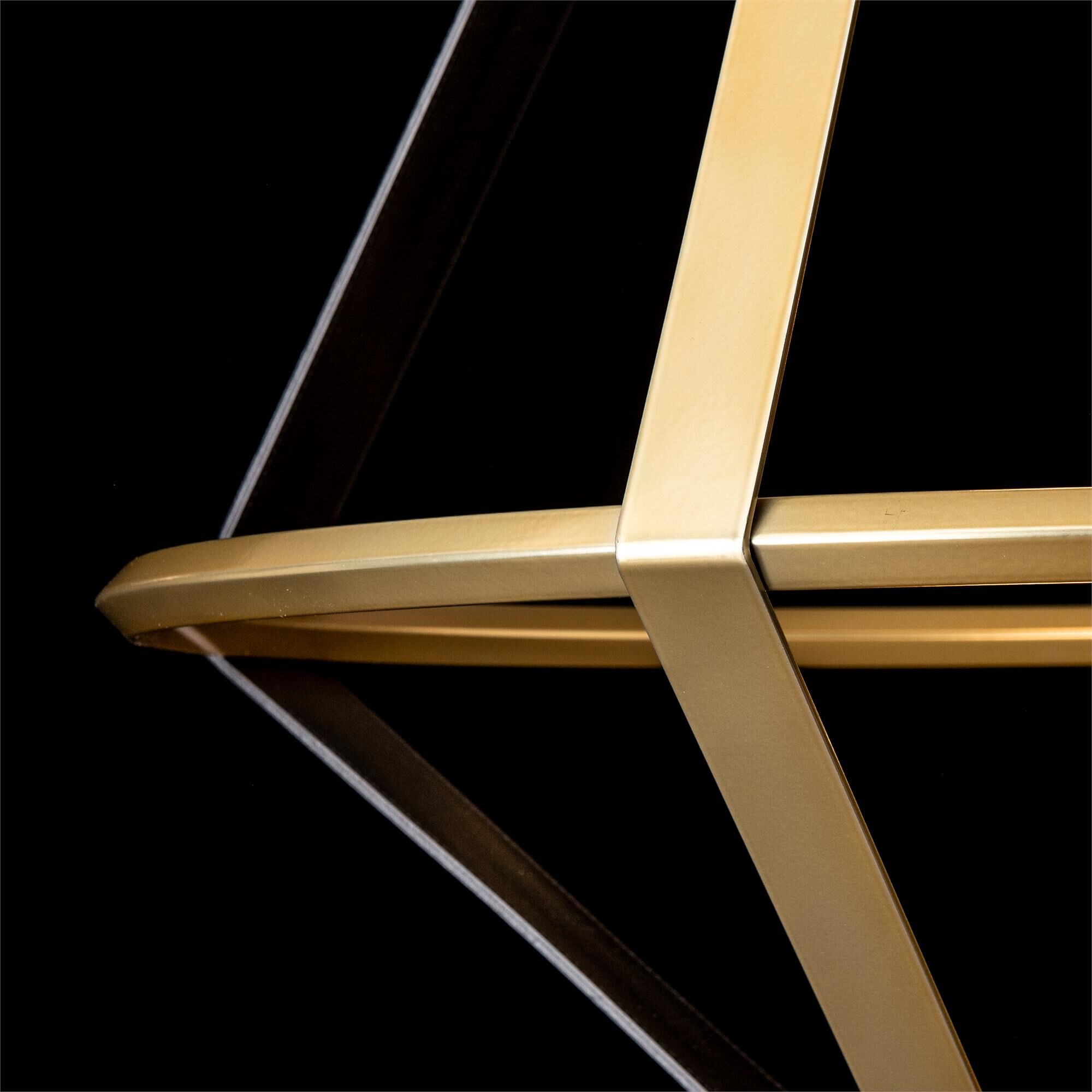 Shown in Modern Brass finish and Black Leather accent