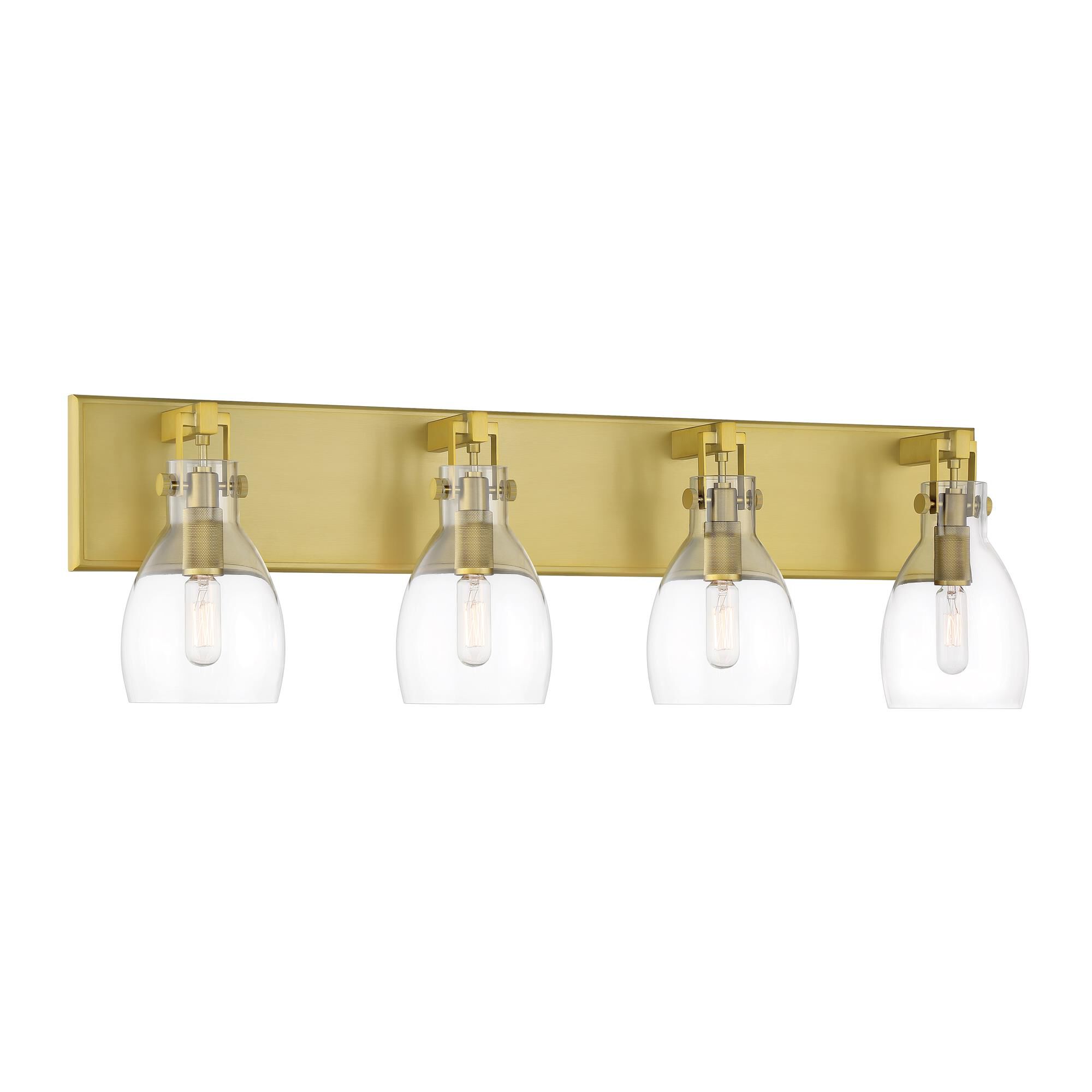 Shown in Soft Brass finish and Clear glass and Glass shade