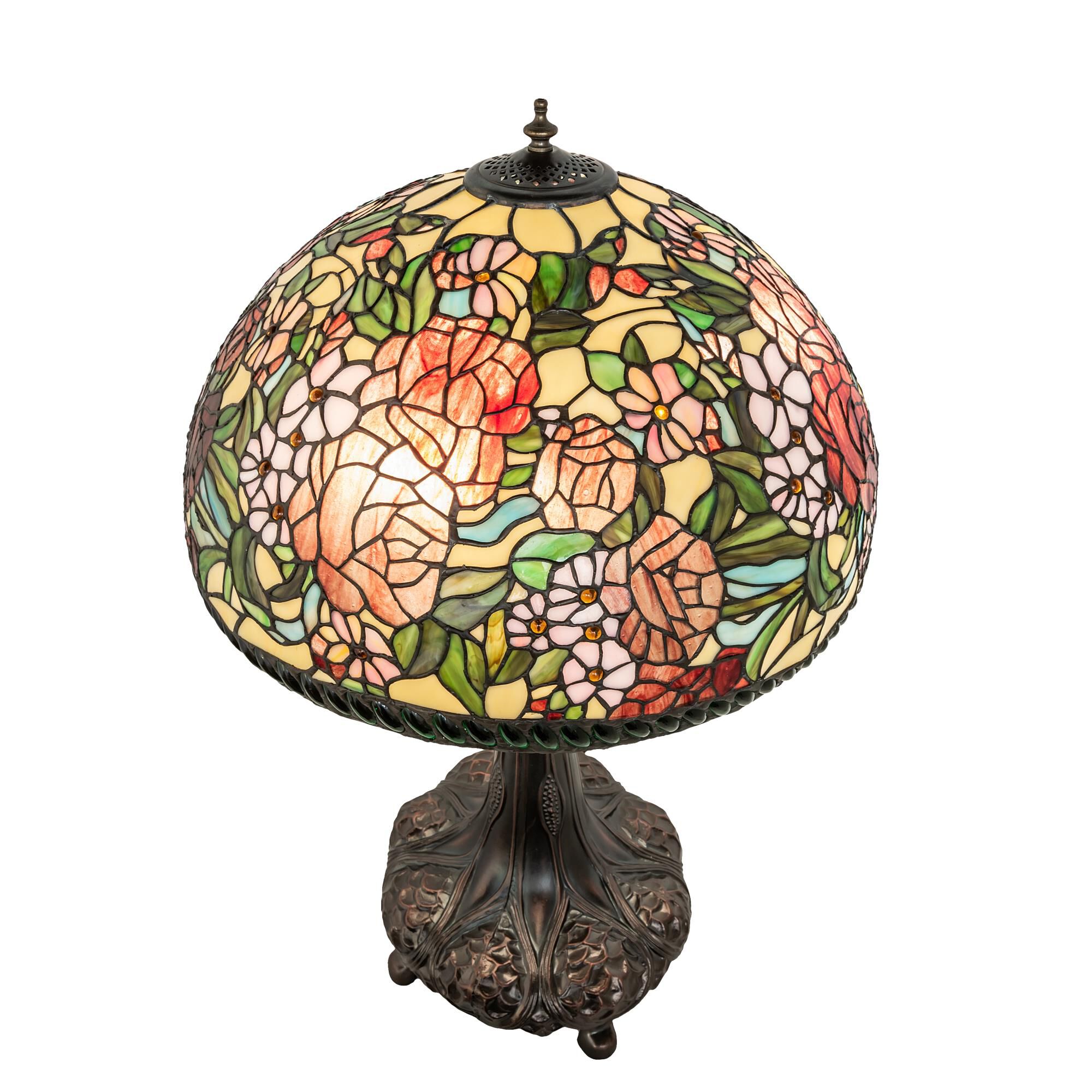 Shown in Mahogany Bronze finish and Cranberry;Green;Beige glass