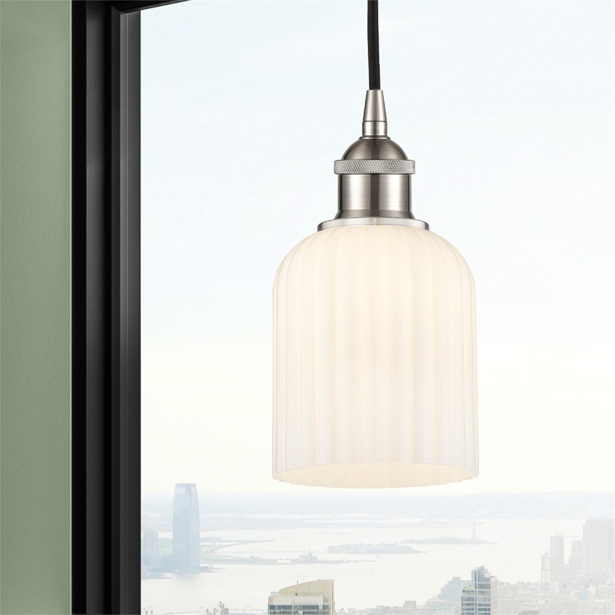 Shown in Satin Nickel finish and Gloss White glass