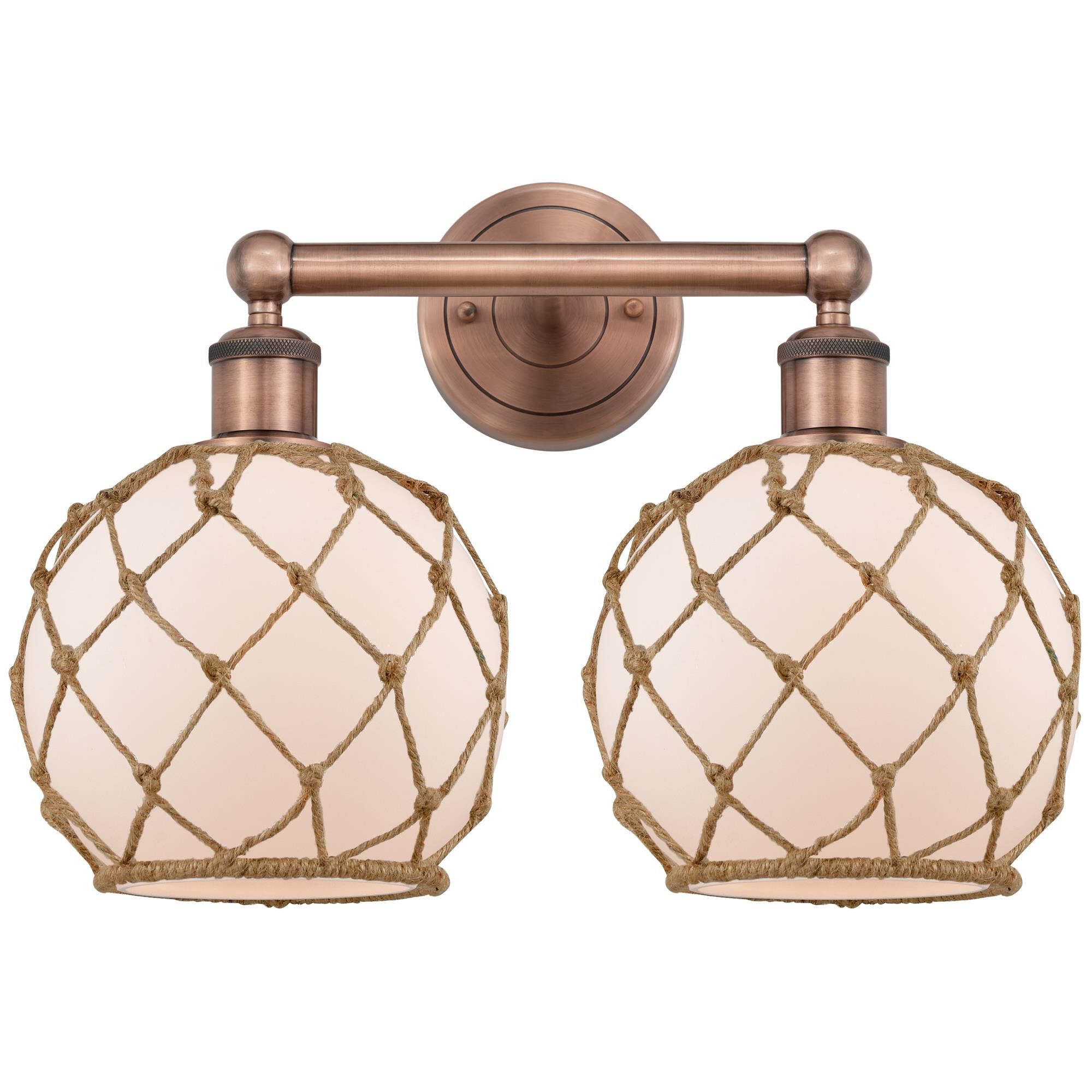 Shown in Antique Copper finish and White with Brown Rope glass
